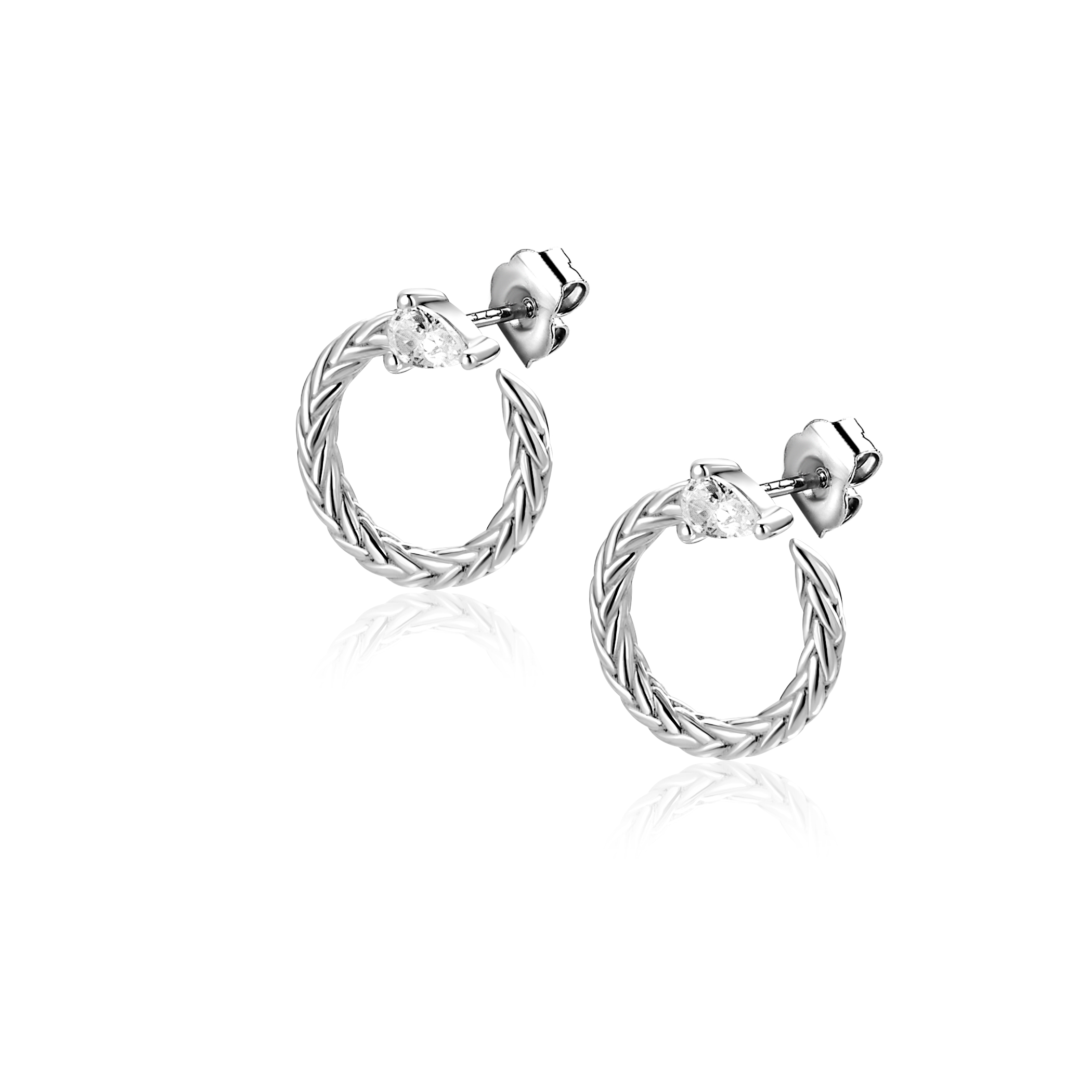 10mm ZINZI zilveren oorstekers open ronde slang met zirkonia ZIO2722
