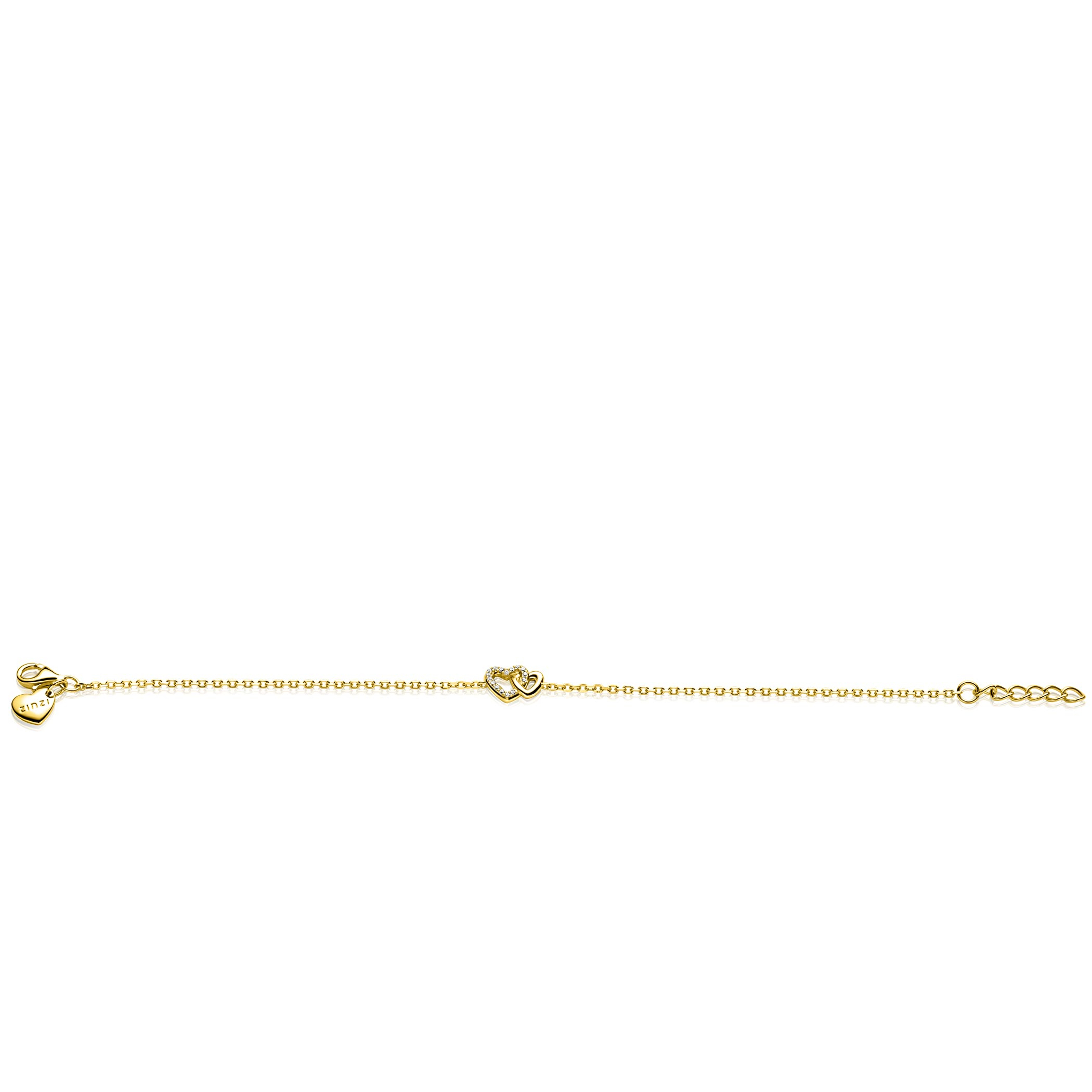 ZINZI gold plated zilveren armband met verbonden hartjes, witte zirkonia's 17-19cm ZIA2493Y