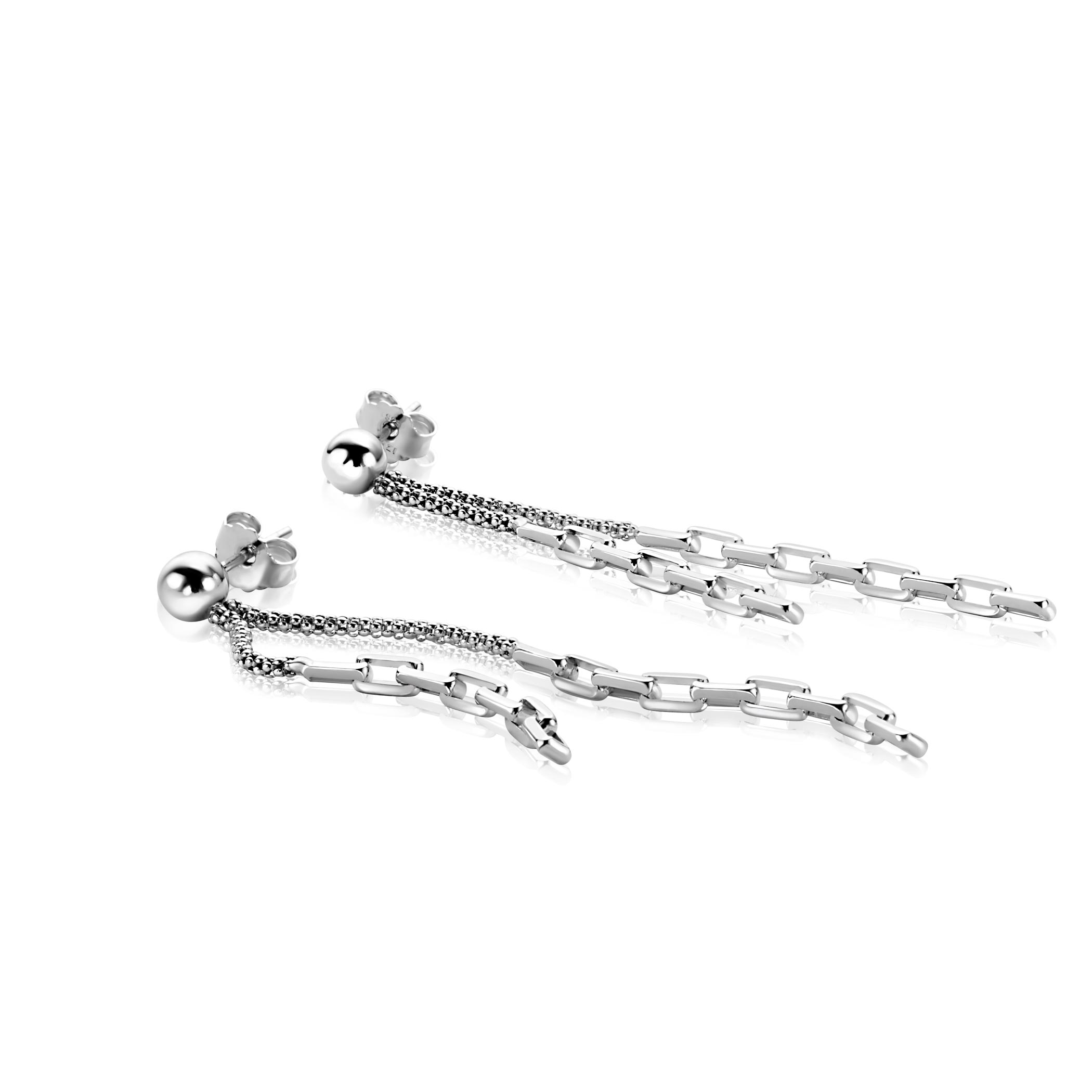 65mm ZINZI zilveren multi-look oorstekers met bungelende paperclip schakels ZIO2709