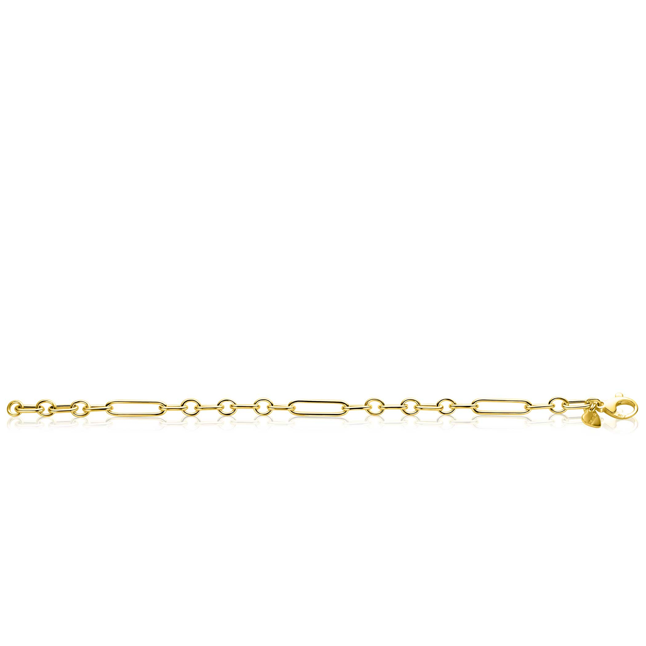 ZINZI gold plated zilveren schakelarmband met opvallende rechthoekige, ovale en ronde schakels 19cm ZIA2784G
