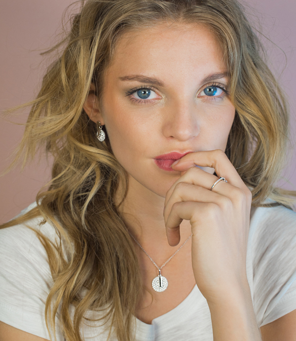 ZINZI zilveren ketting 45cm met hanger 17mm rond wit ZIC1444