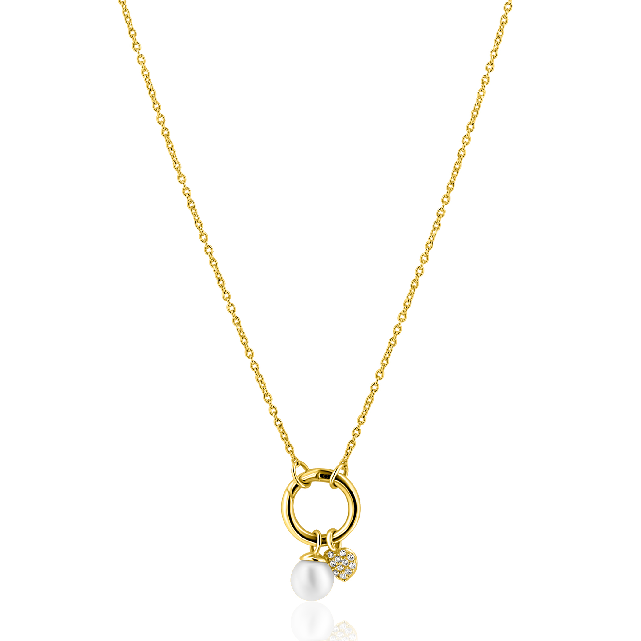 ZINZI gold plated zilveren ketting met ronde sluitring en twee luxe bedels 42-45cm ZIC2738