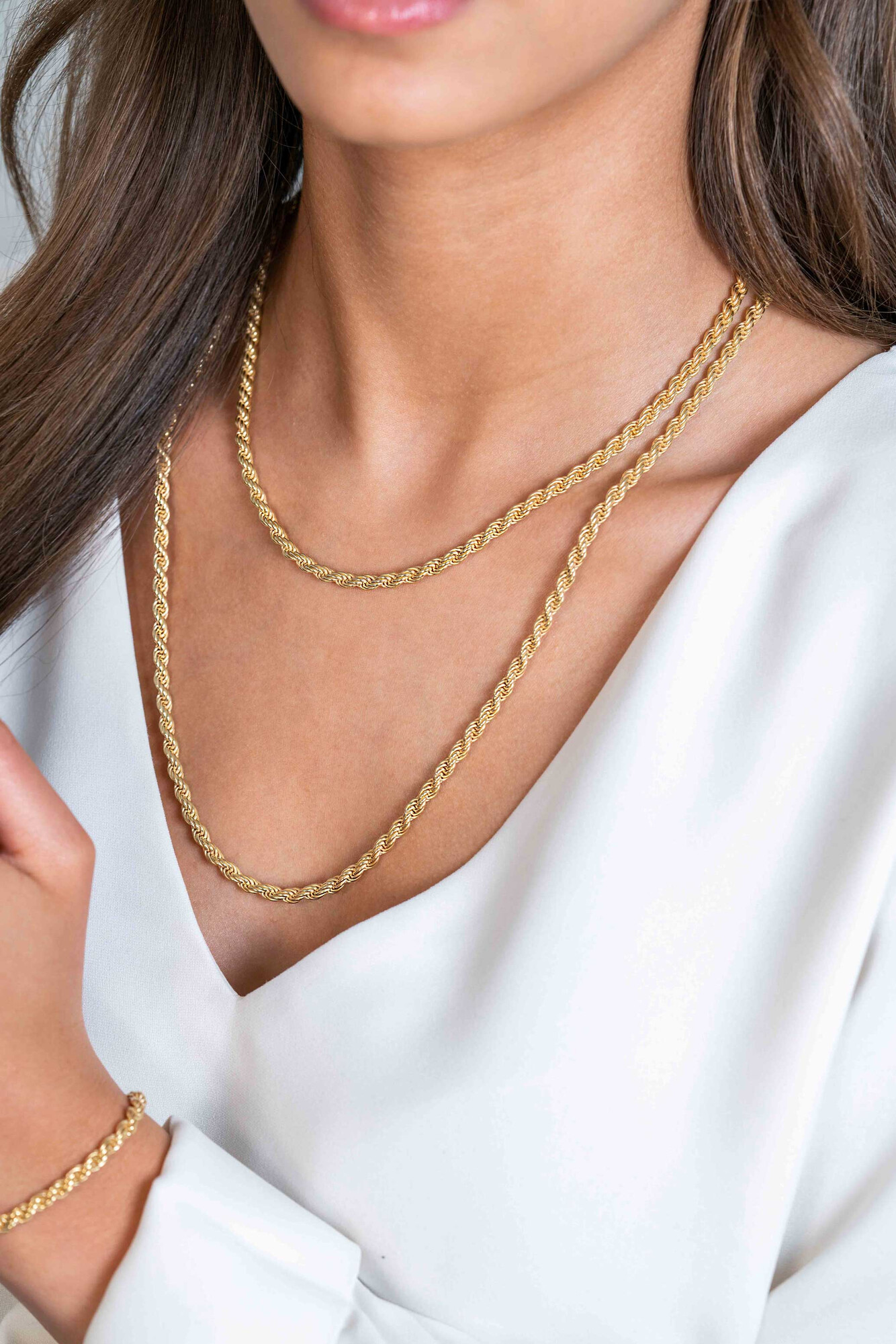 ZINZI gold plated zilveren koord ketting 60cm 4mm breed ZIC2343G60