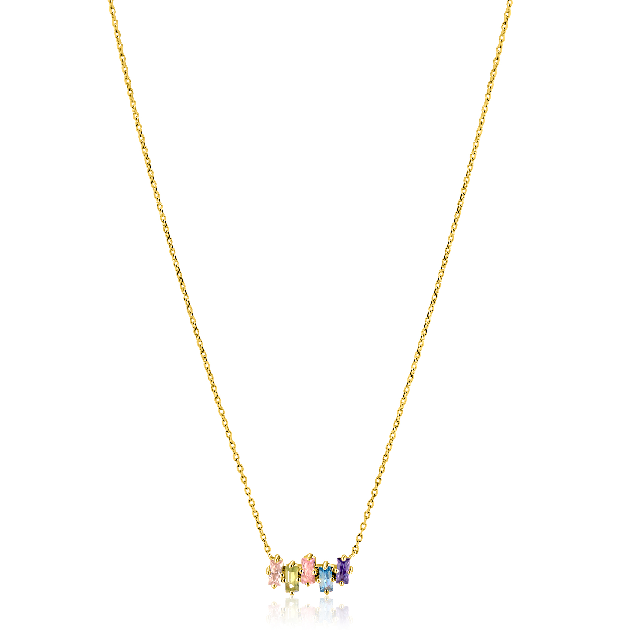 ZINZI gold plated zilveren ketting met multi-color rechthoekige kleurstenen 42-45cm ZIC2739