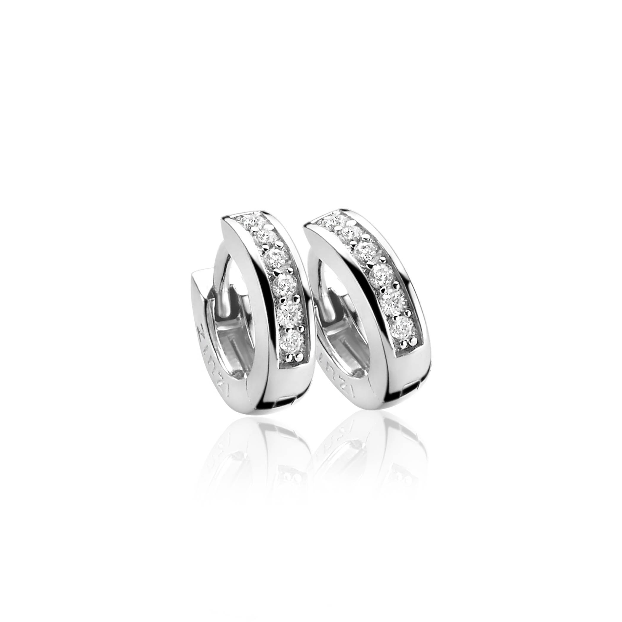 Zinzi zilveren oorringen 12 x 3mm witte zirconia's met luxe klapsluiting ZIO187Z
