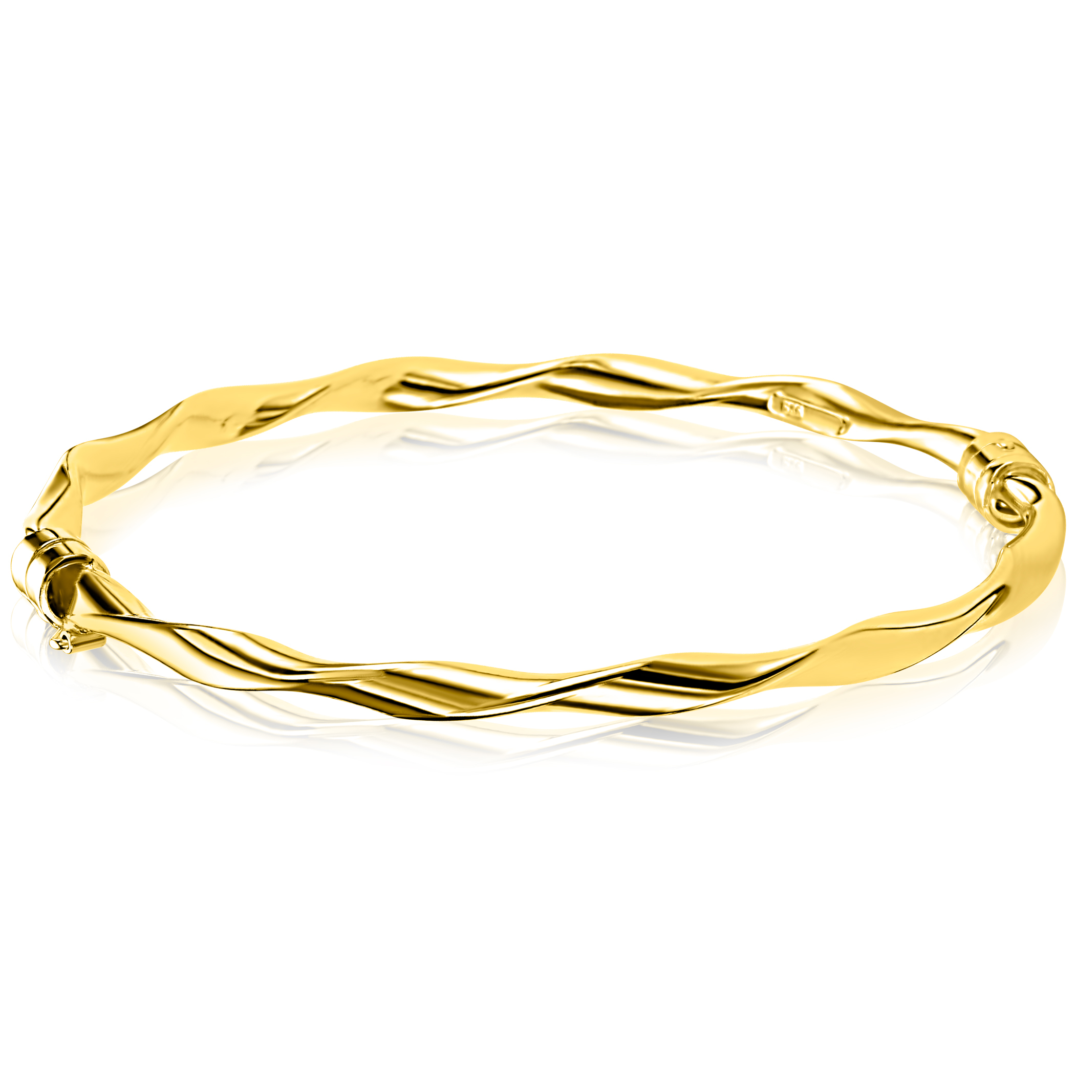ZINZI gold plated zilveren bangle armband met gedraaide buis 4mm met luxe scharniersluiting ZIA2756G