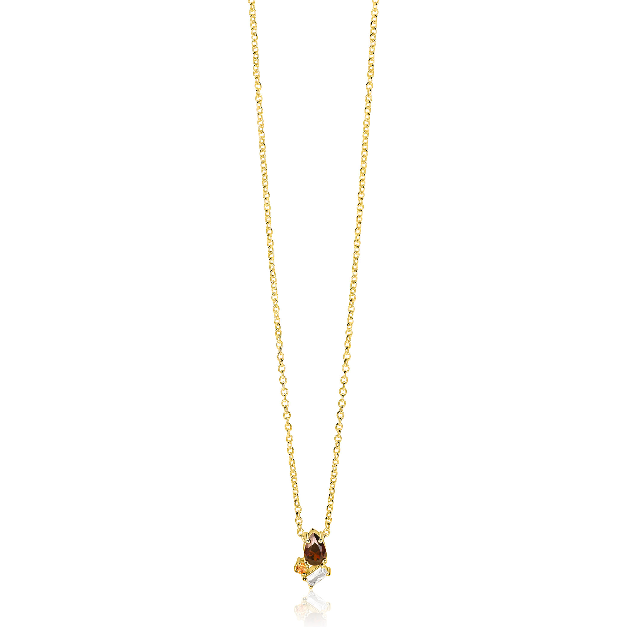 ZINZI gold plated zilveren ketting met stijlvolle hanger bezet met bruine, champagne en witte zirkonia's 42-45 cm ZIC-BF142
