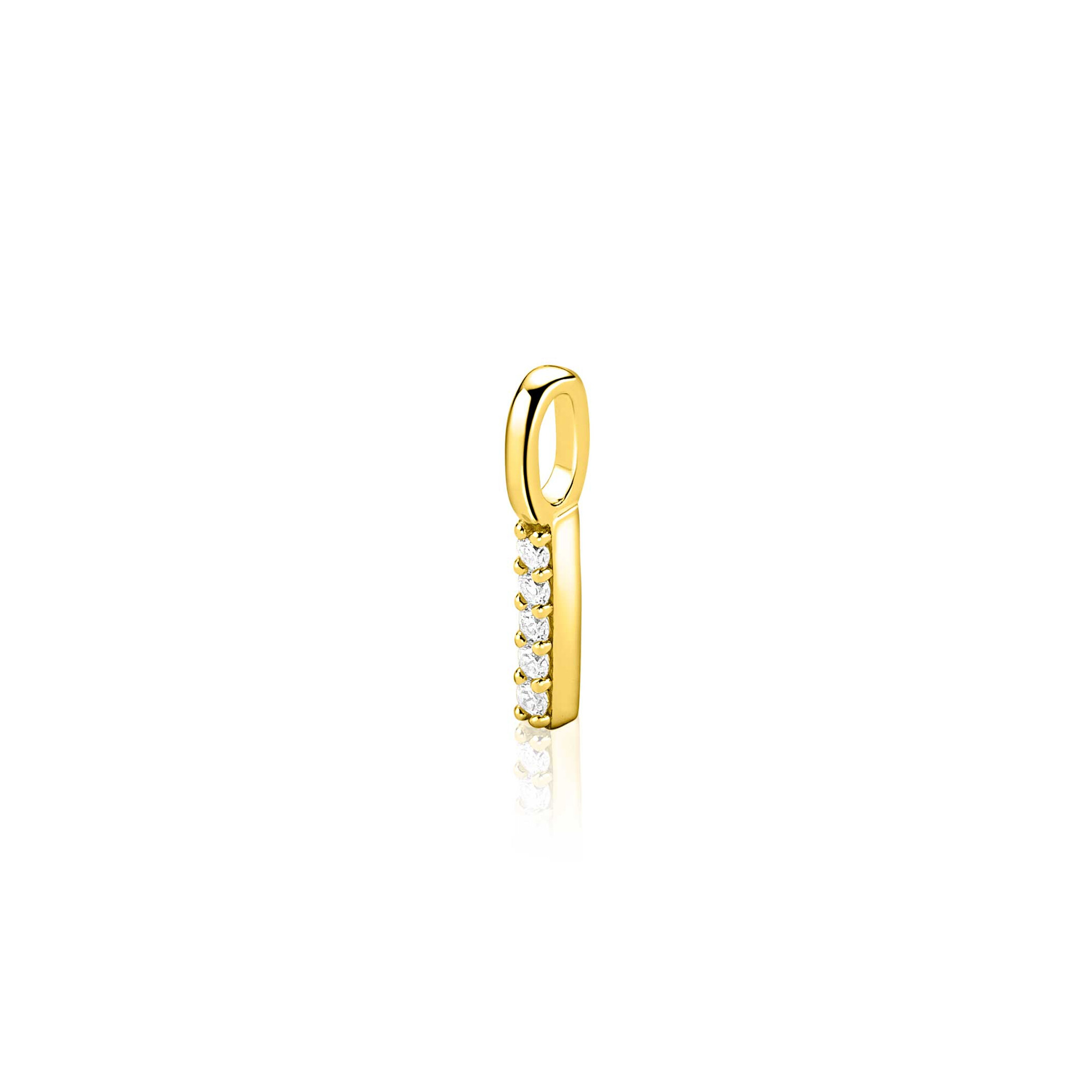 ZINZI gold plated zilveren letter hanger I bezet met witte zirkonia's ZIH2828-I (zonder ketting)