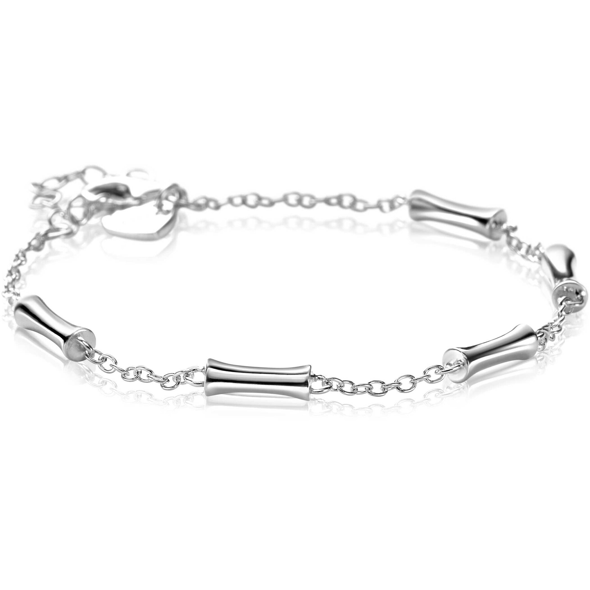 ZINZI zilveren schakel armband met vijf gladde bamboe vormen 17-20cm ZIA2577
