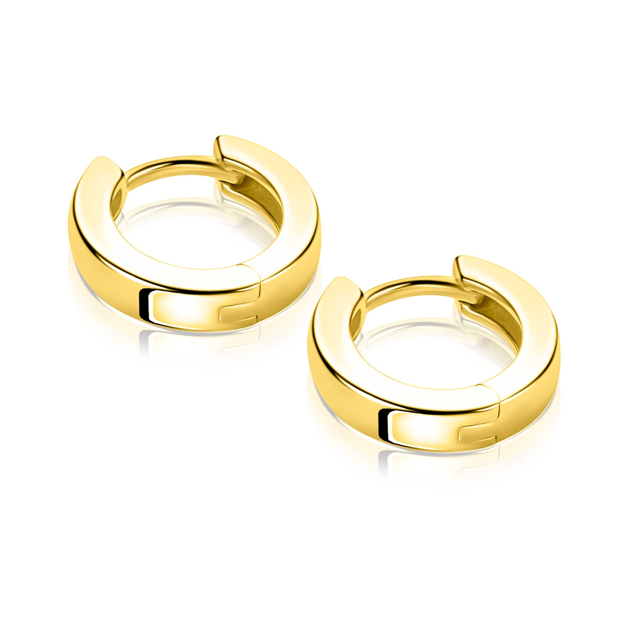13,5mm ZINZI gold plated zilveren oorringen met vierkante gladde buis 3mm, luxe klapsluiting ZIO2861G