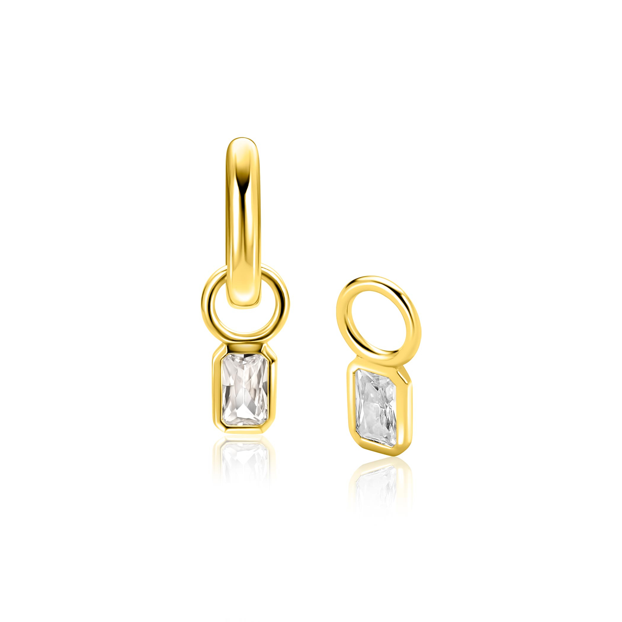 6mm ZINZI goldplated zilveren oorbedels met baguette-geslepen zirkonia in achthoekige zetting ZICH2826 (zonder oorringen)