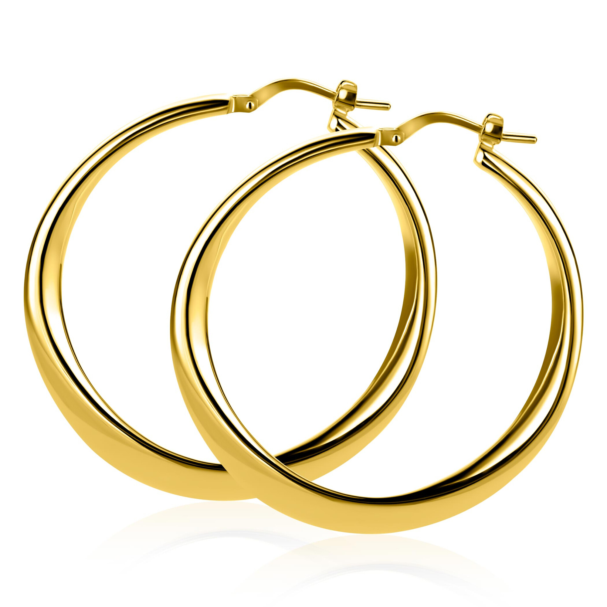 40mm ZINZI gold plated zilveren oorringen met organisch gevormde buis 3,5mm breed en handige bovensluiting ZIO2702G