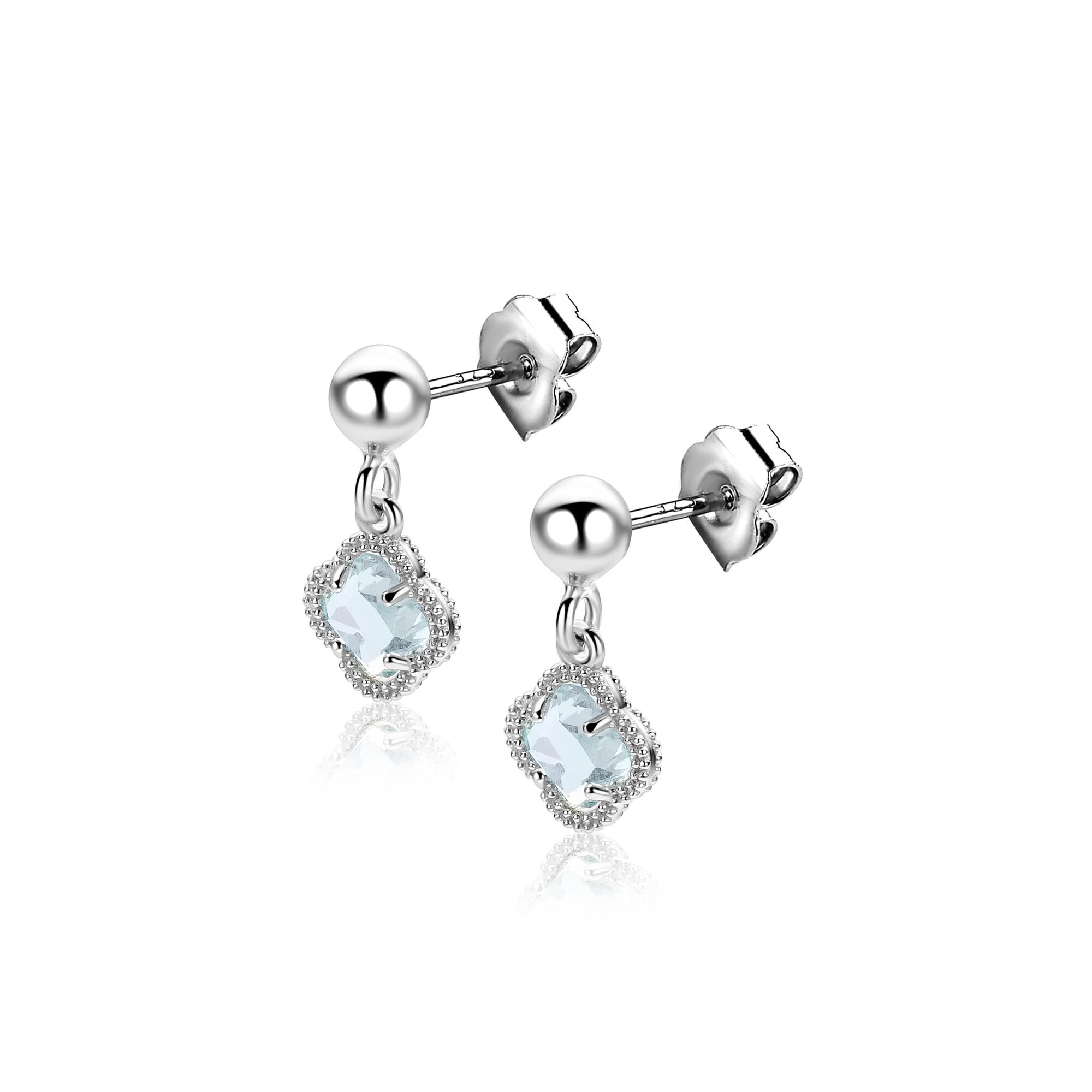 14mm ZINZI zilveren oorstekers met licht blauwe klavers 7mm ZIO2905B
