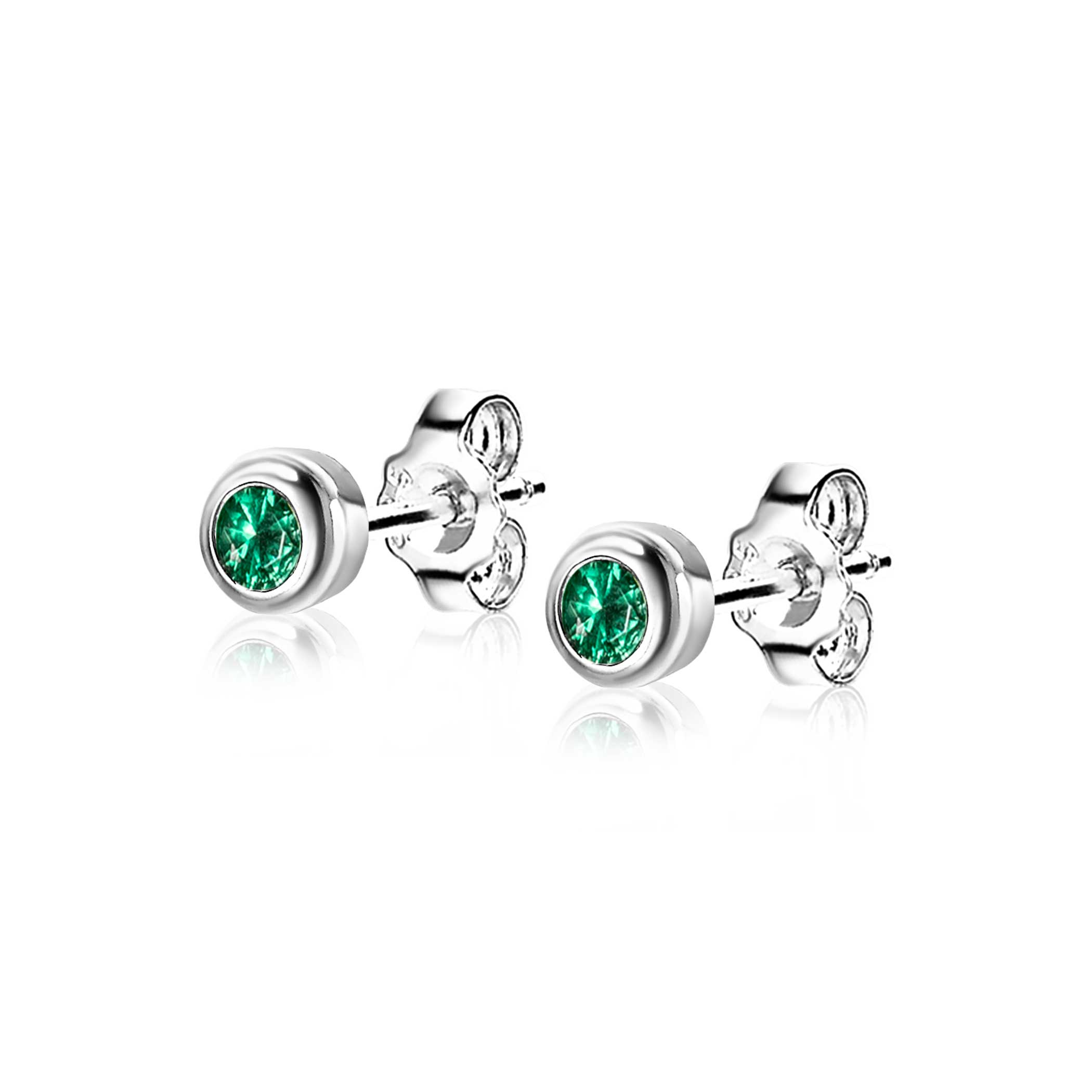 MEI oorknoppen 4mm zilver met geboortesteen groen smaragd zirconia

