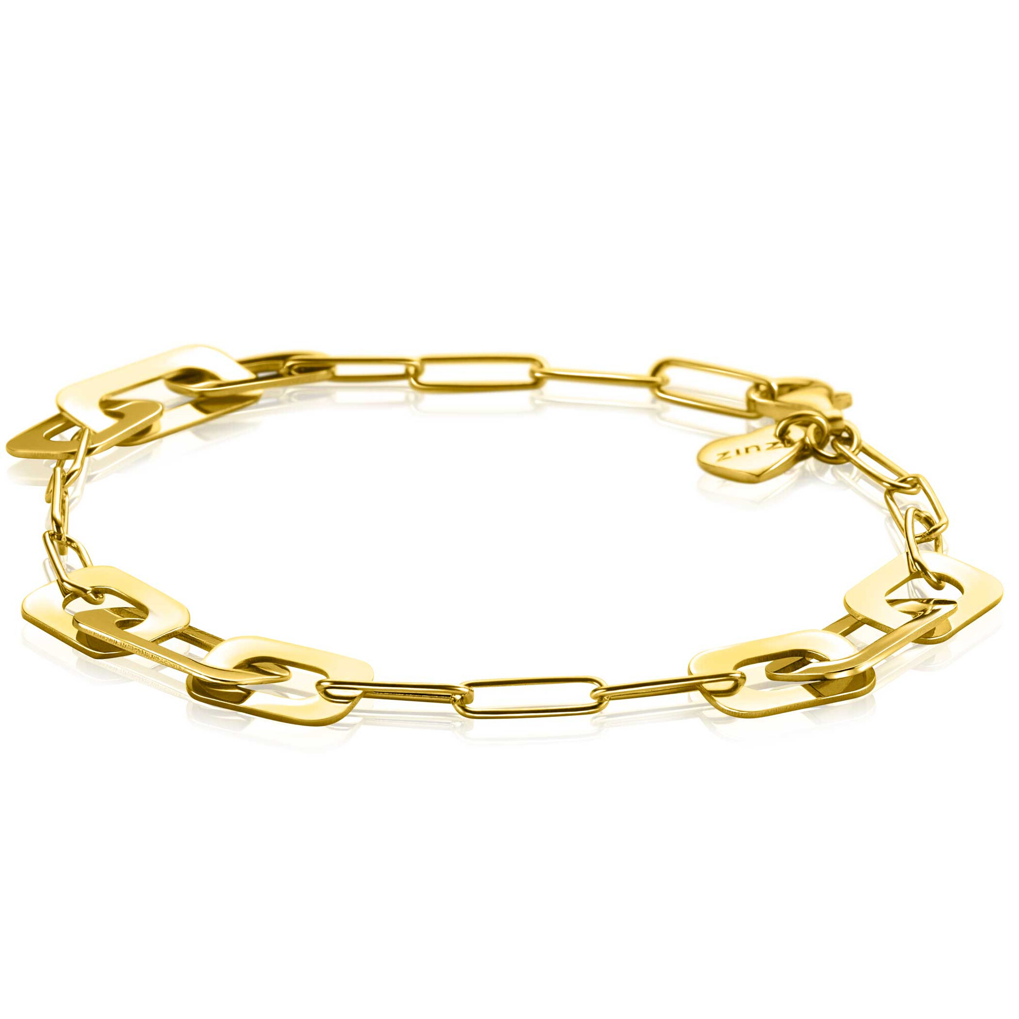 ZINZI gold plated zilveren trendy schakelarmband met rechthoekige schakels in diverse breedtes 17-20cm ZIA-BF72G