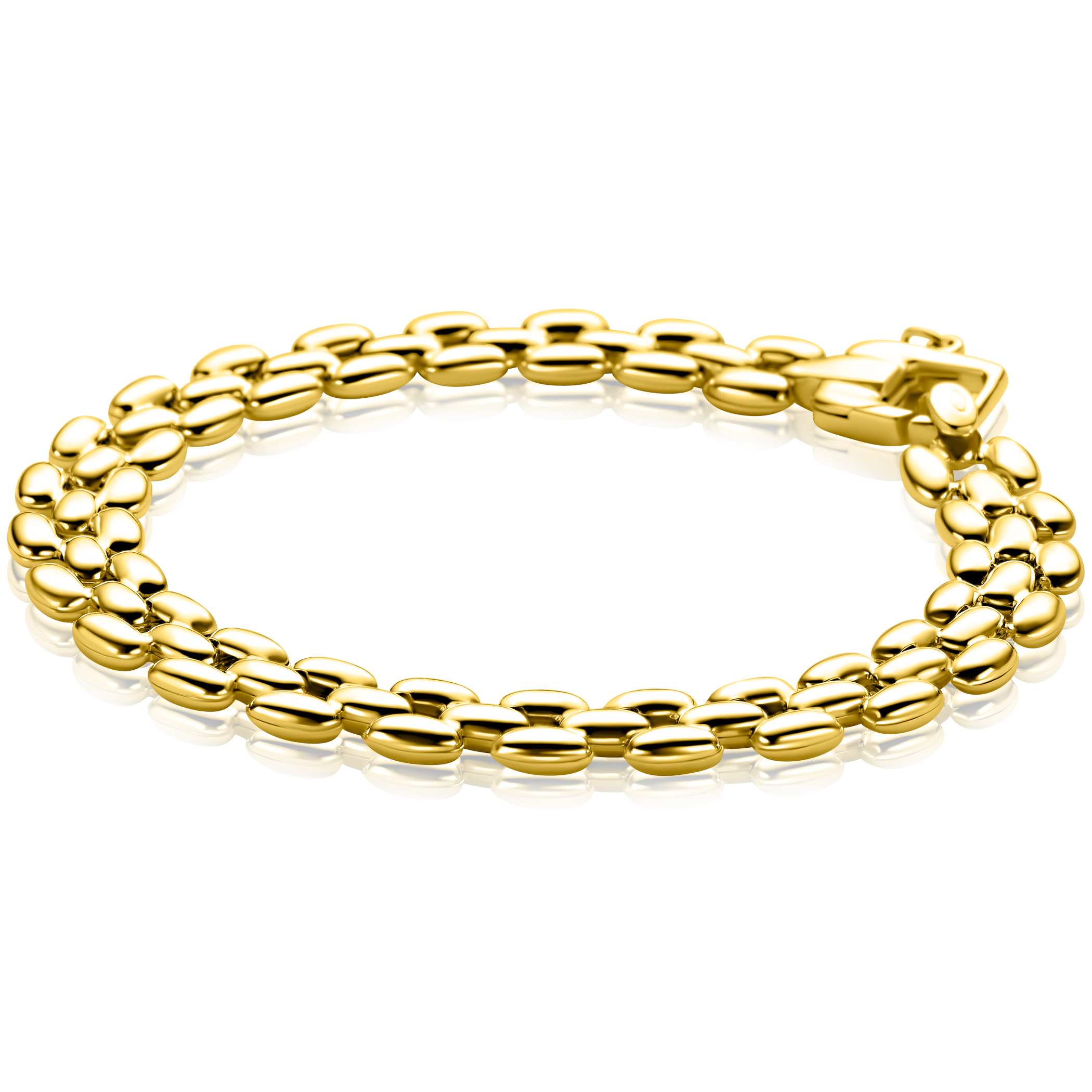 ZINZI gold plated zilveren brede rolex-style schakel-armband 8mm breed 19cm ZIA2764G