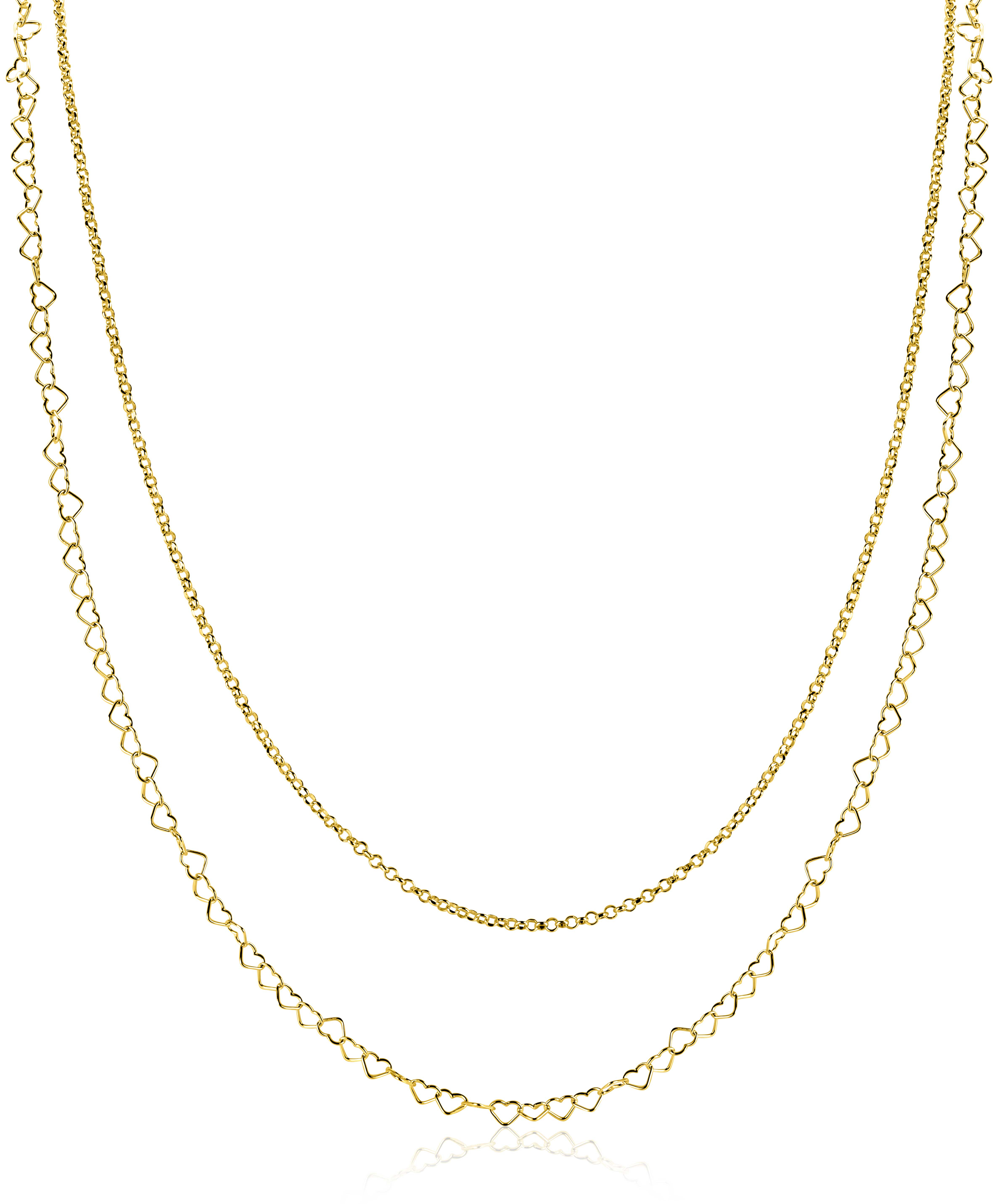 ZINZI goldplated zilveren dubbele schakelketting 40–45cm met fijne hartvormige schakels ZIC2775G