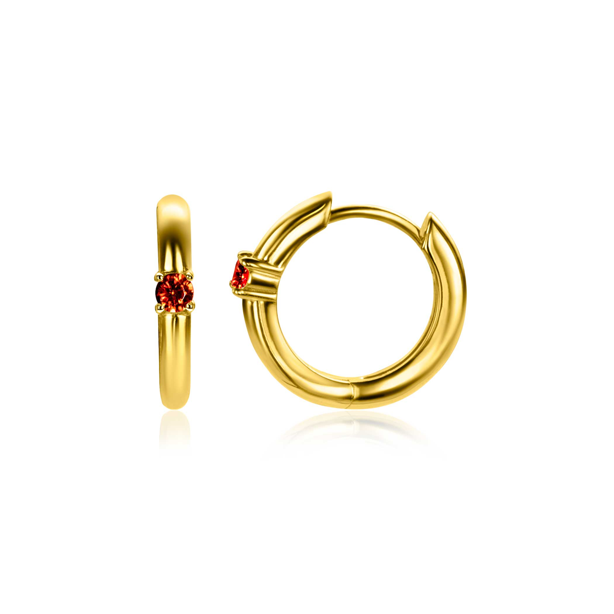 JANUARI oorringen 13mm gold plated met geboortesteen rood granaat zirconia
