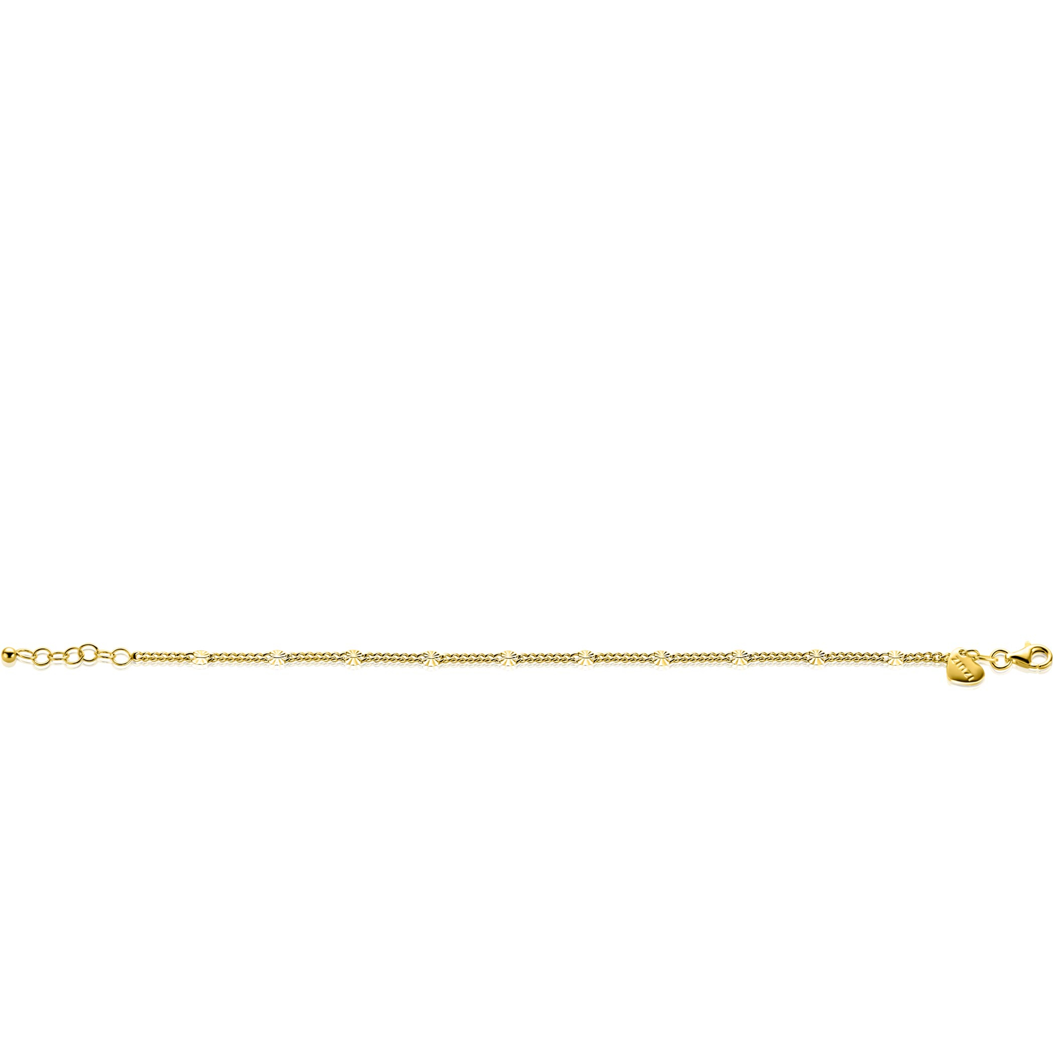 ZINZI gold plated zilveren gourmet schakelarmband met tien zonnestralen-plaatjes (3mm breed) ZIA2713G