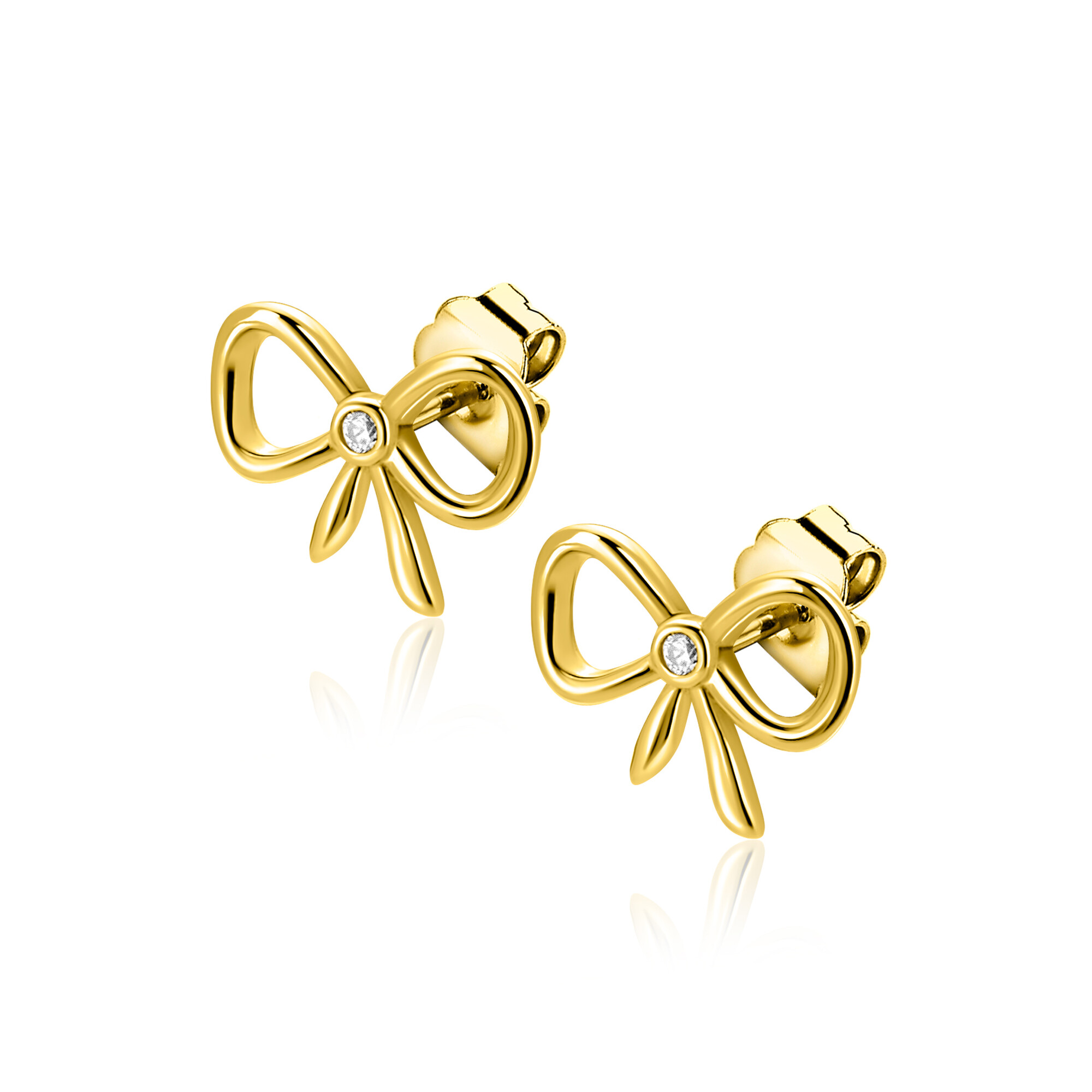 9,5mm ZINZI gold plated zilveren oorstekers strikje met zirkonia ZIO2724Y