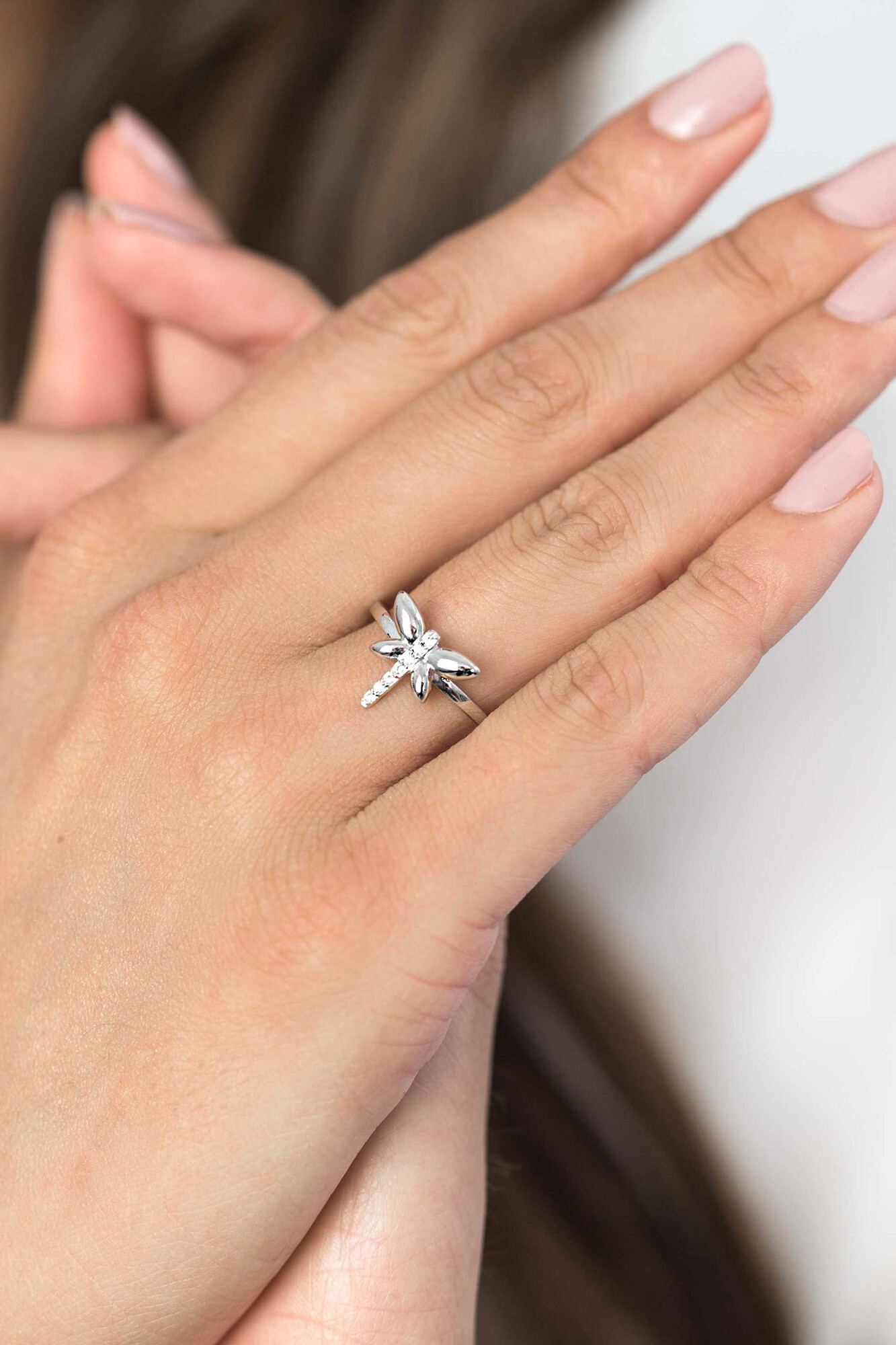 ZINZI zilveren ring libelle wit 12mm ZIR1887C