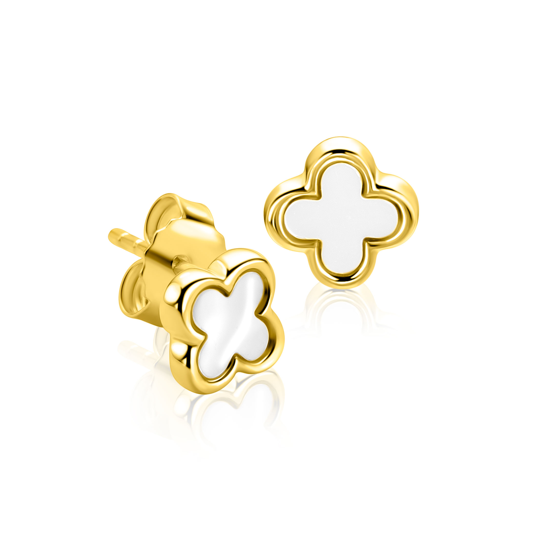 8mm ZINZI gold plated zilveren klaver oorstekers met parelmoer ZIO-BF153
