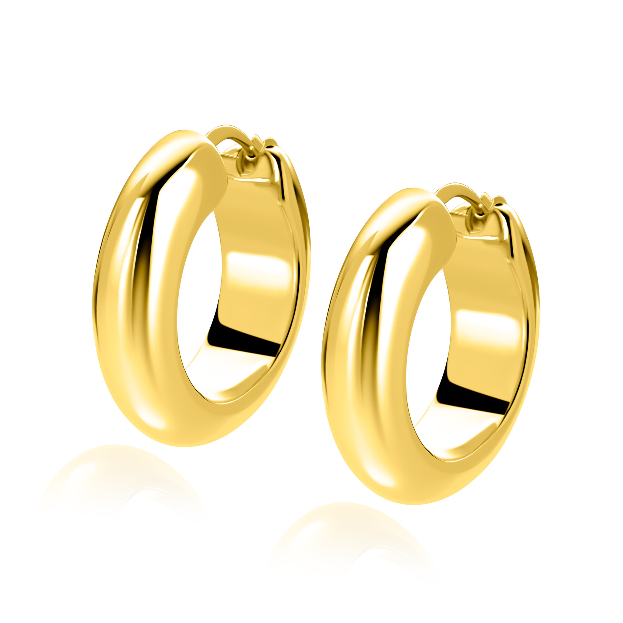 28mm ZINZI gold plated zilveren oorringen met brede buis (8mm) en rond model, handige bovensluiting  ZIO2749G