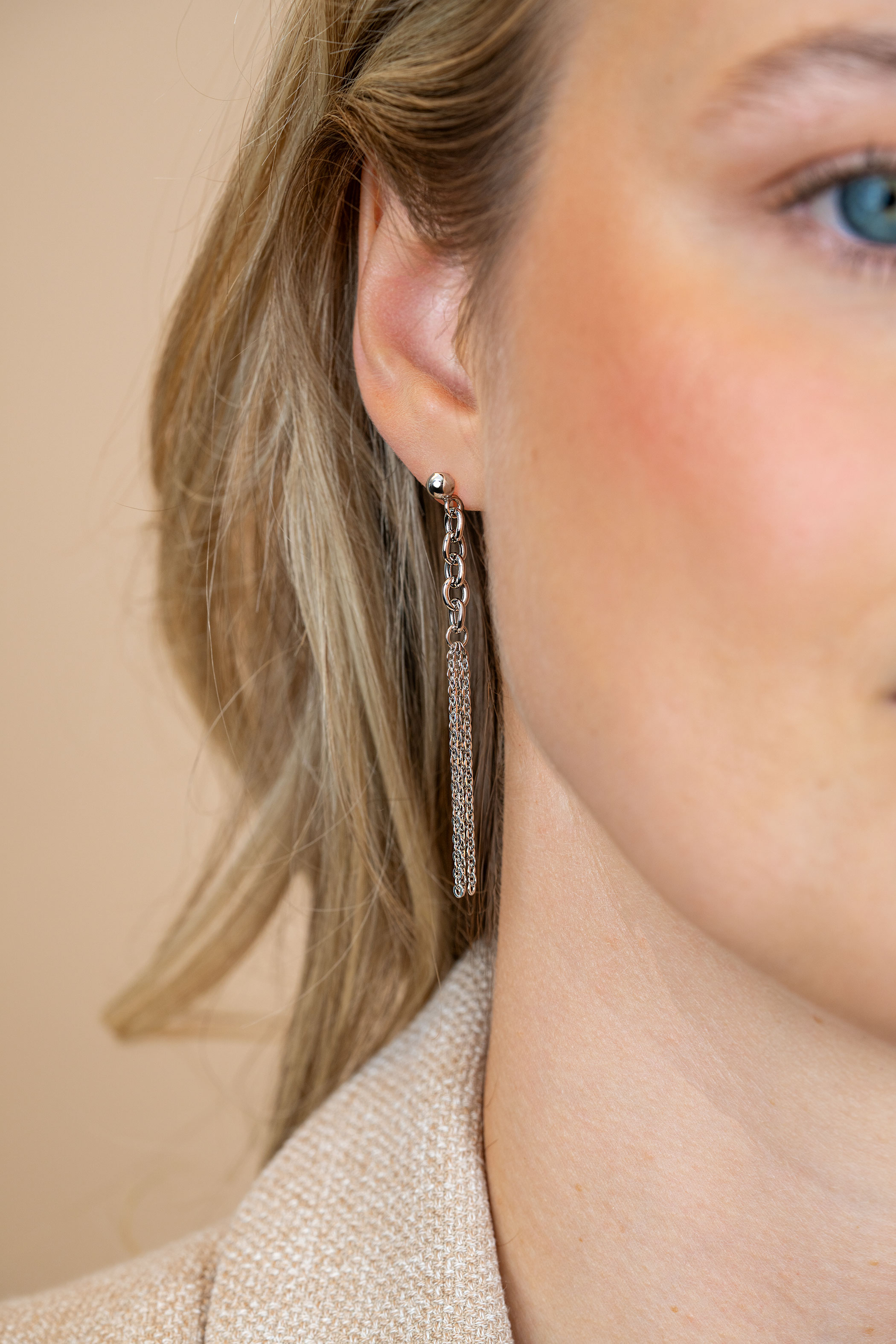 55mm ZINZI zilveren oorstekers met grove schakels en fijne kettinkjes ZIO2781