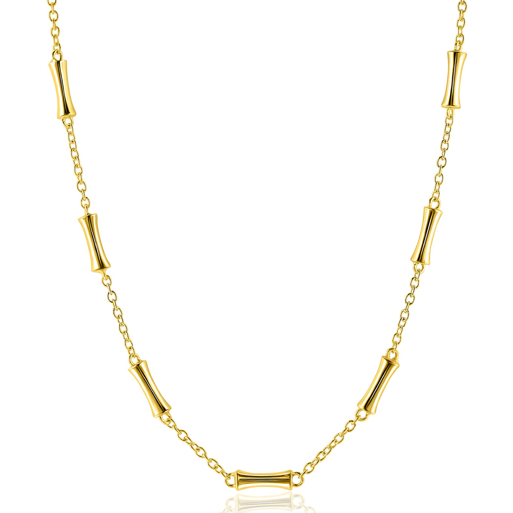 ZINZI gold plated zilveren schakel ketting met zeven gladde bamboe vormen 40-45m ZIC2577G
