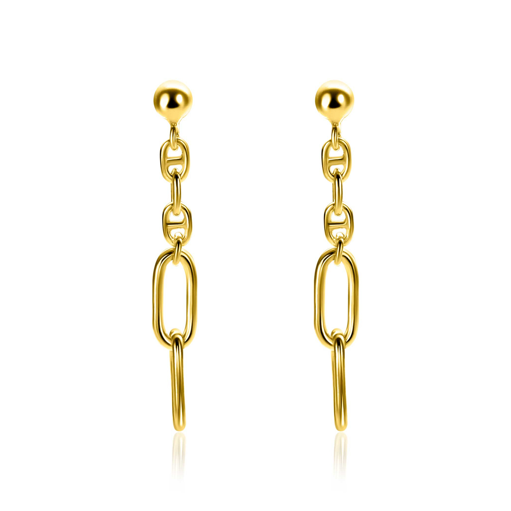 35mm ZINZI gold plated zilveren oorstekers met fijne marine schakels en twee ovale schakels ZIO2413G