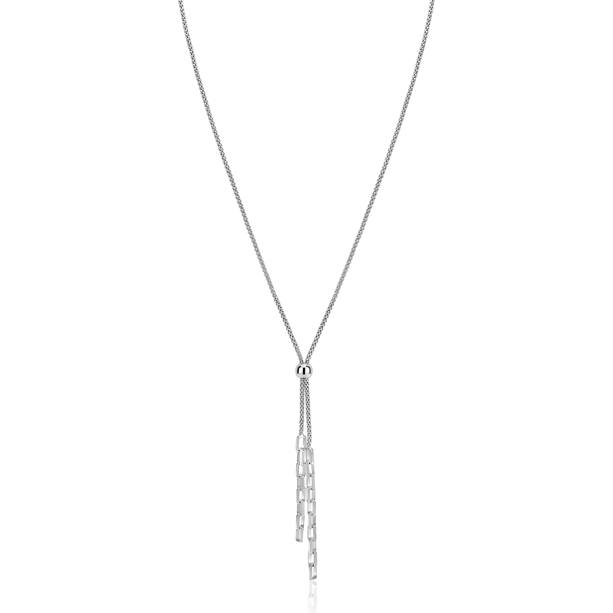 ZINZI zilveren Y-collier 43–46cm met popcorn schakel en twee bungelende kettinkjes ZIC2710