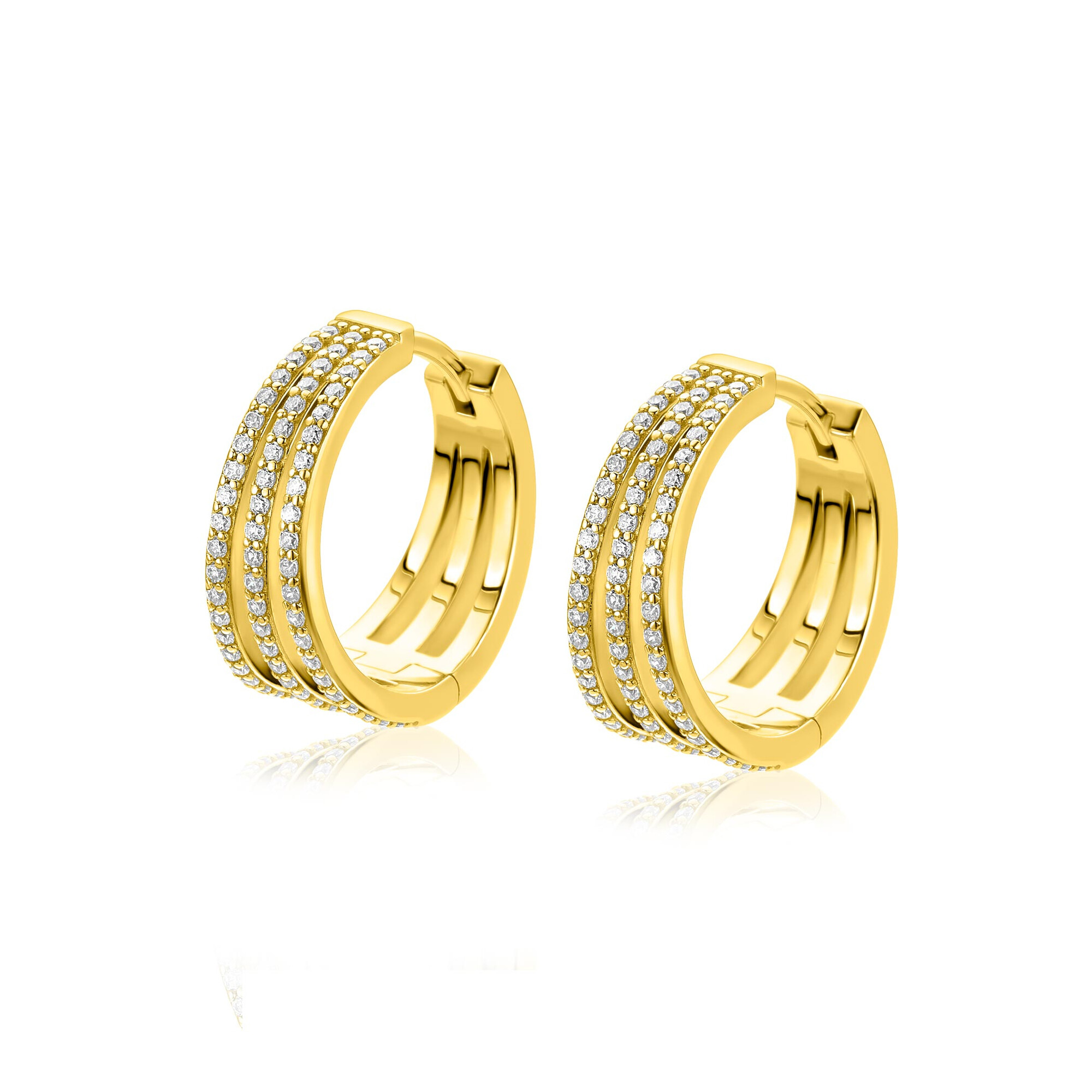 18mm ZINZI goldplated zilveren multi-look oorringen met luxe scharniersluiting 7mm breed ZIO2727YL