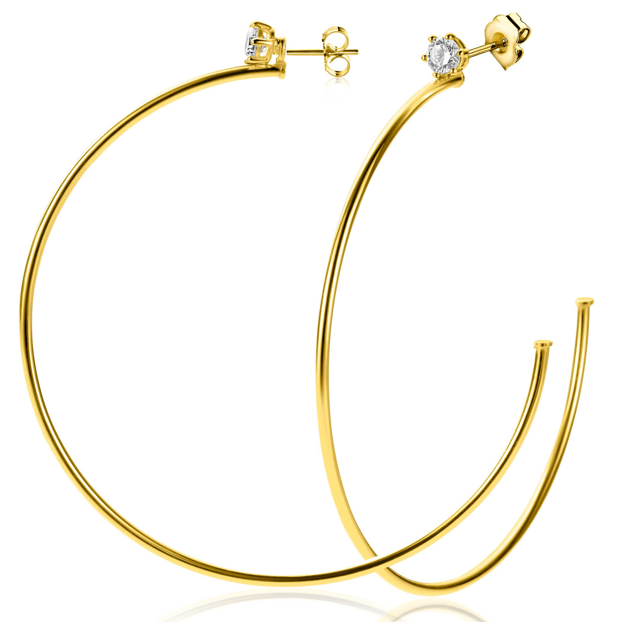 55mm ZINZI gold plated zilveren oorstekers 5mm witte zirconia met halve oorringen 55mm en 1,5mm buisdikte ZIO2574Y

