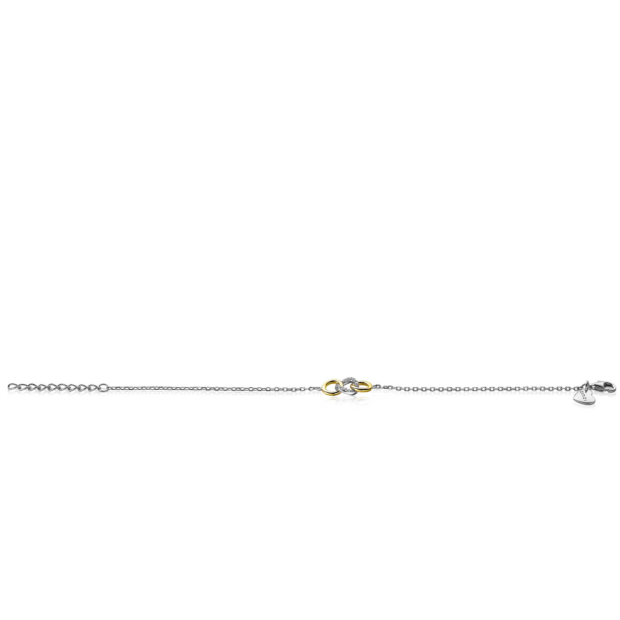 ZINZI zilveren armband geel verguld 3 open rondjes verbonden wit ZIA2045Y