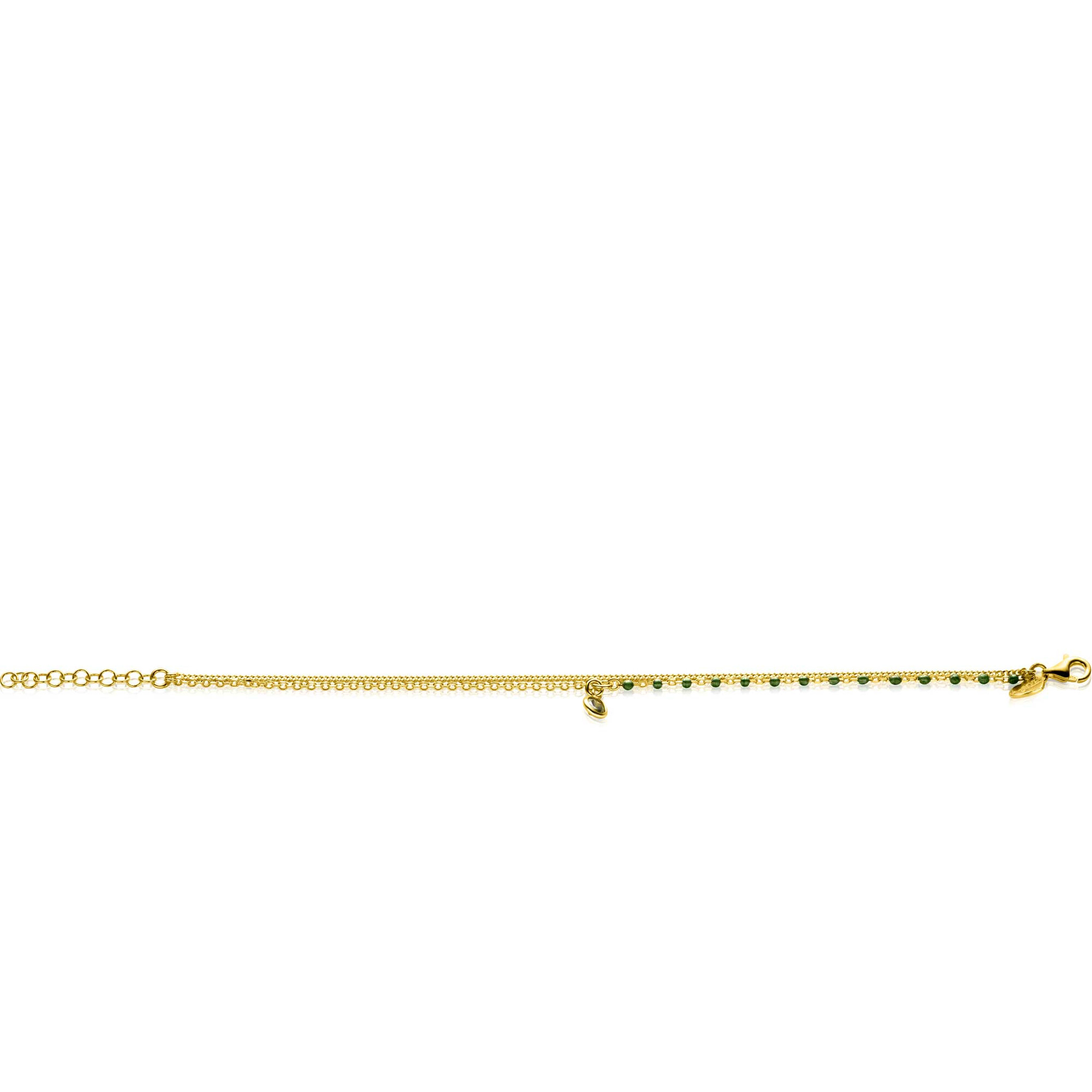 ZINZI gold plated zilveren multilook armband met gourmet en groene bolletjes schakels, ronde zetting met olijfgroene kleursteen 16,5-19,5cm ZIA2528G