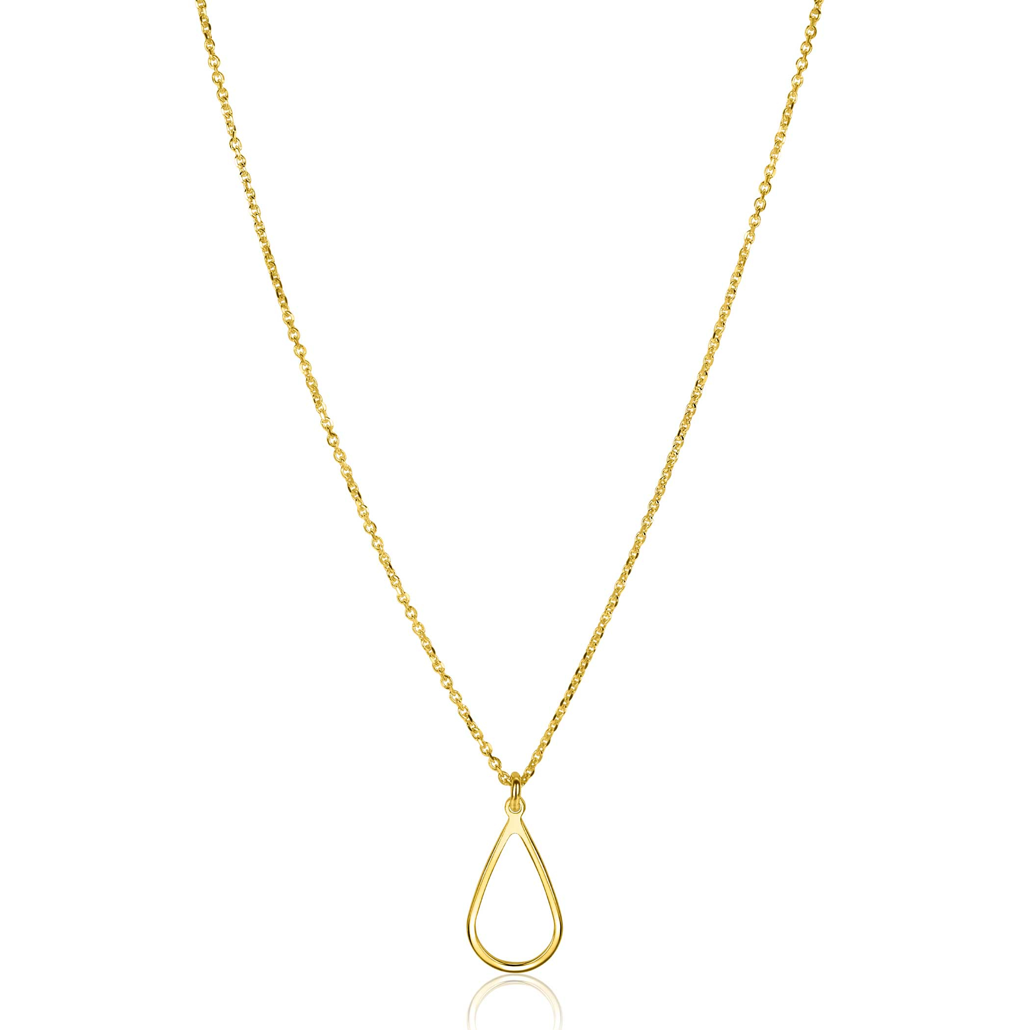 ZINZI gold plated zilveren jasseron ketting met open druppelvormige hanger (10mm) 42-45cm ZIC2635