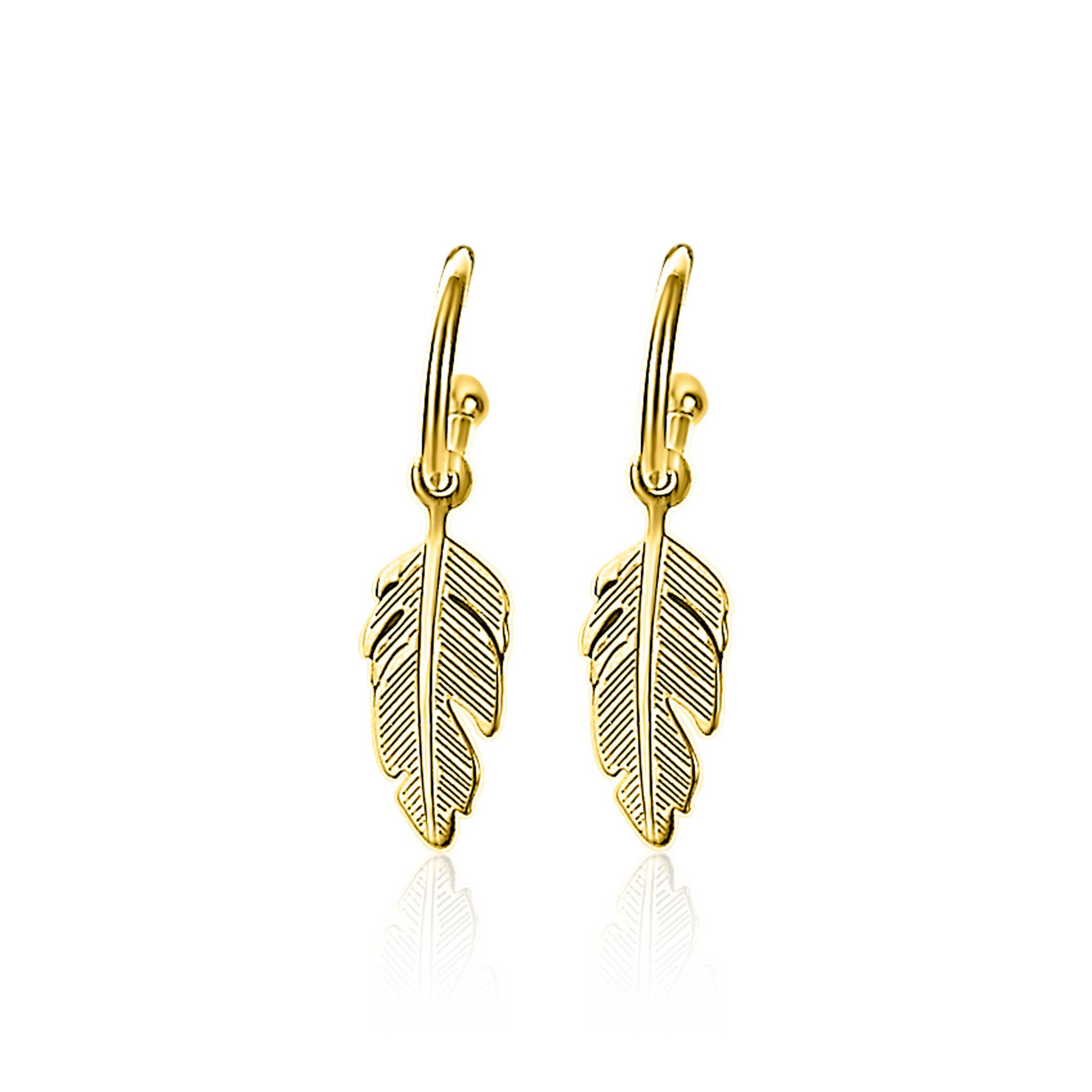 ZINZI zilveren trendy oorsieraden 14K geel verguld veertje ZIO1867G