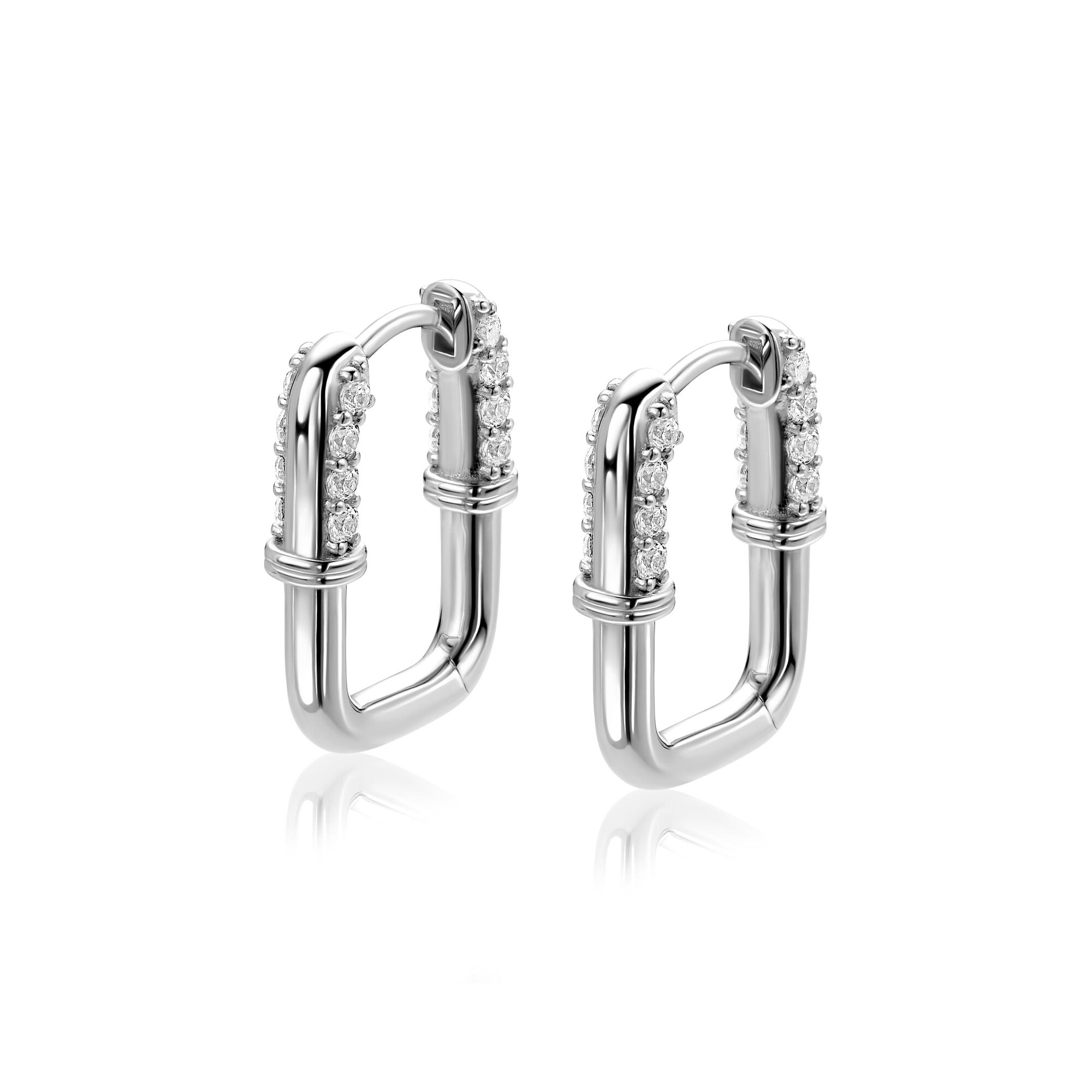 17mm ZINZI zilveren oorringen rechthoekig met fonkelende witte zirkonia’s ZIO2810