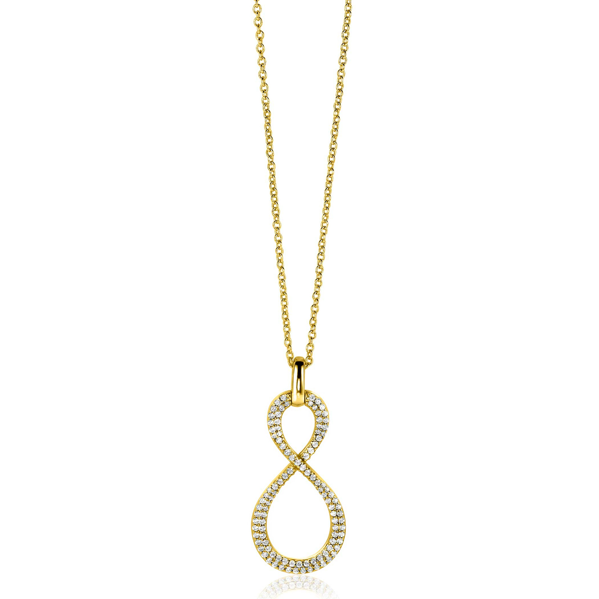 35mm ZINZI gold plated zilveren hanger Infinity bezet met witte zirconia's ZIH2570Y (zonder collier)