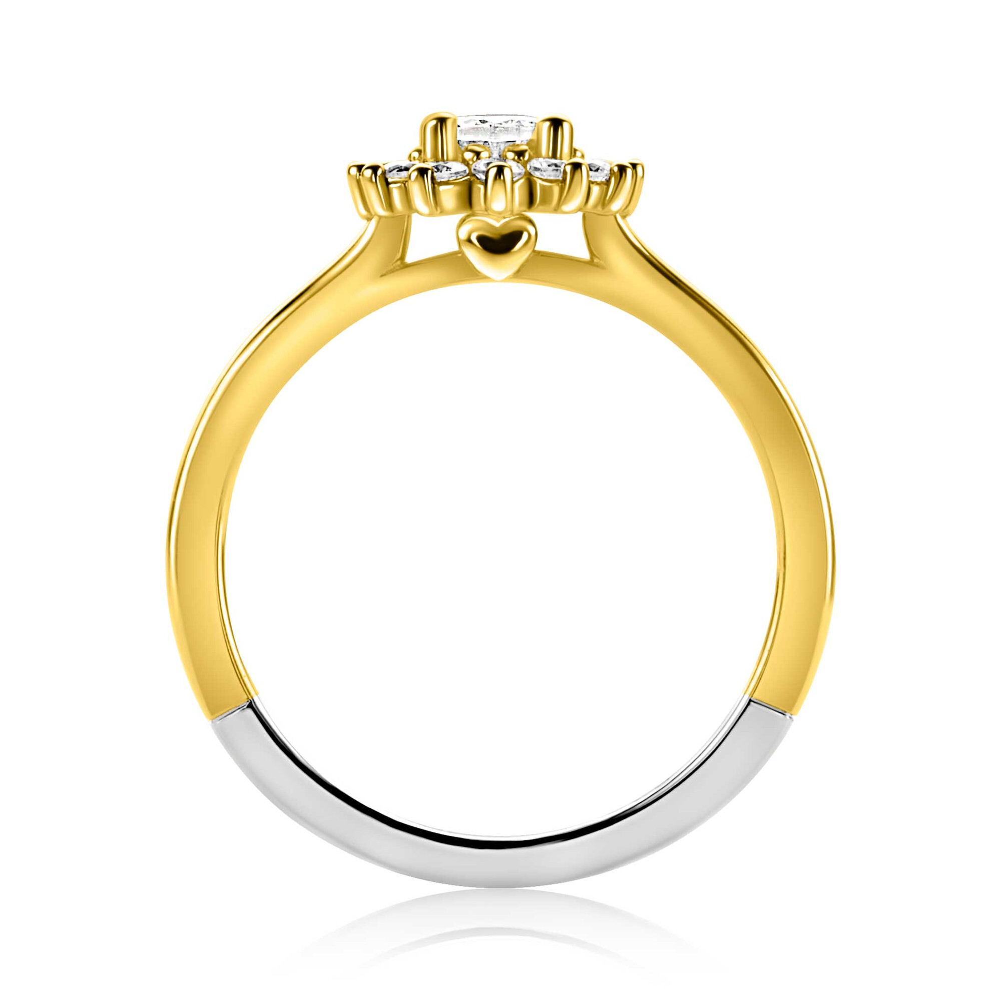 ZINZI gold plated zilveren entourage verlovingsring met een grote ovale witte zirkonia (11mm) en klein hartje aan de zijkant ZIR2699YC