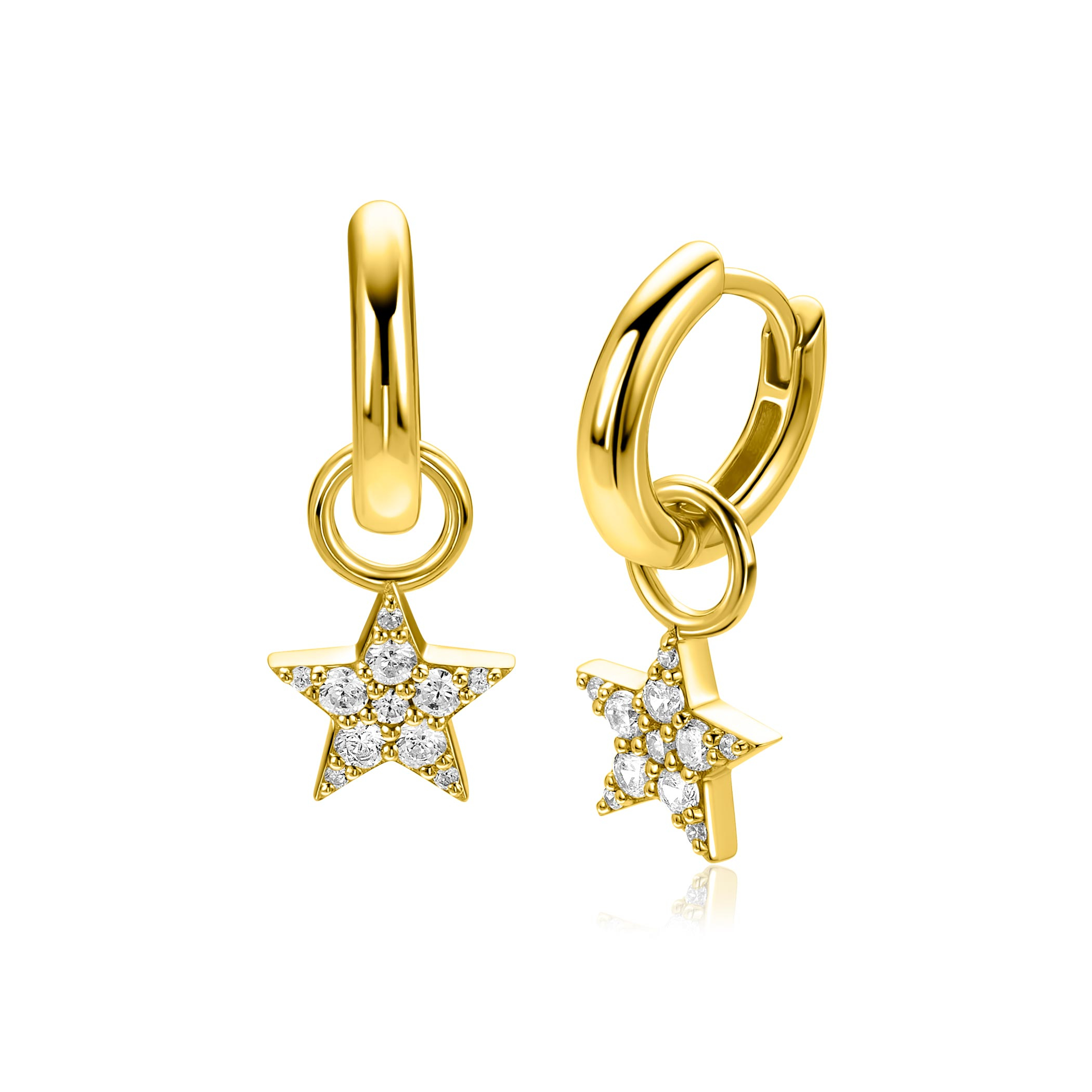 8,5mm ZINZI goldplated zilveren oorbedels fonkelende ster ZICH2138Y (zonder oorringen)