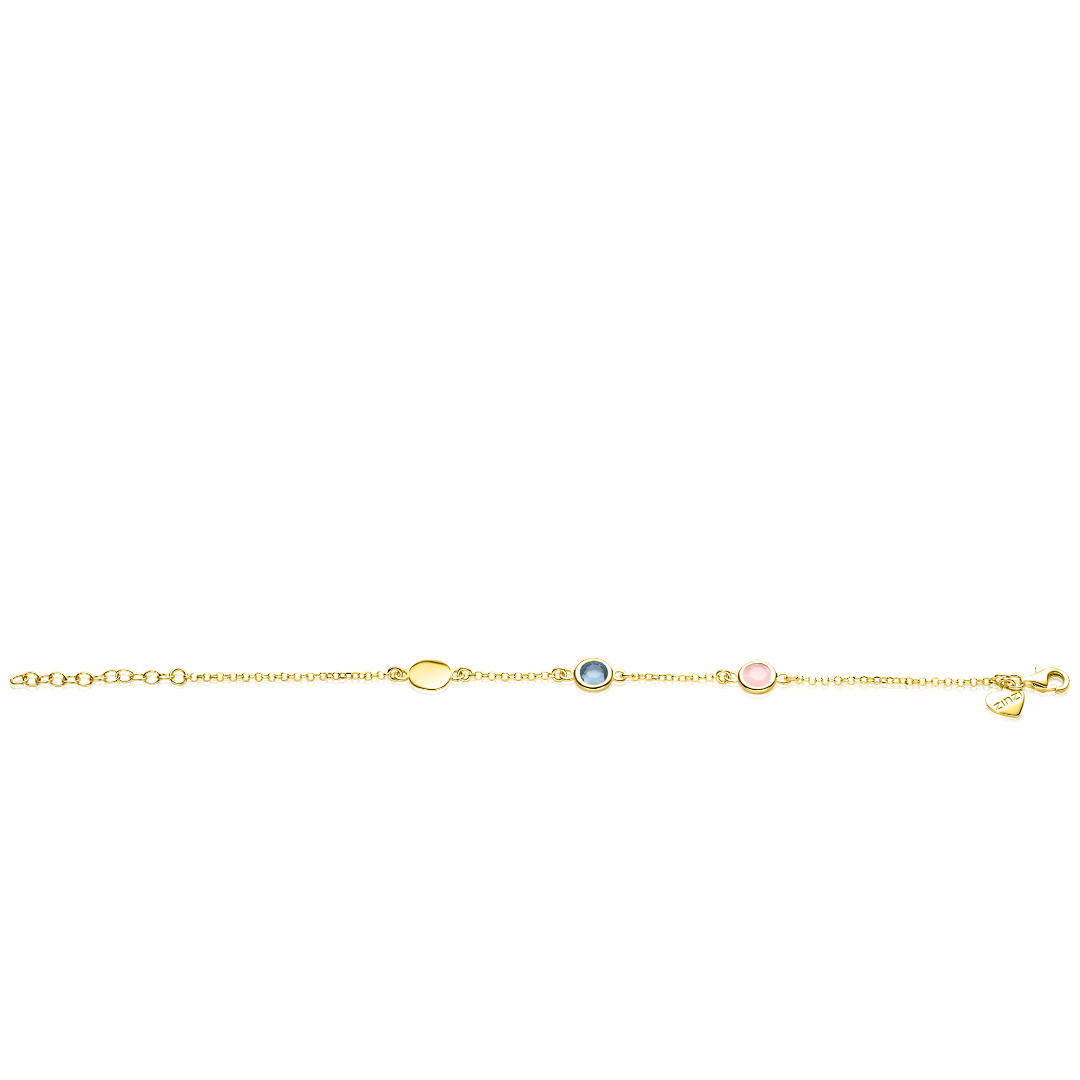 ZINZI gold plated zilveren armband met rondjes, bezet met blauwe en roze kleurstenen ZIA2715G