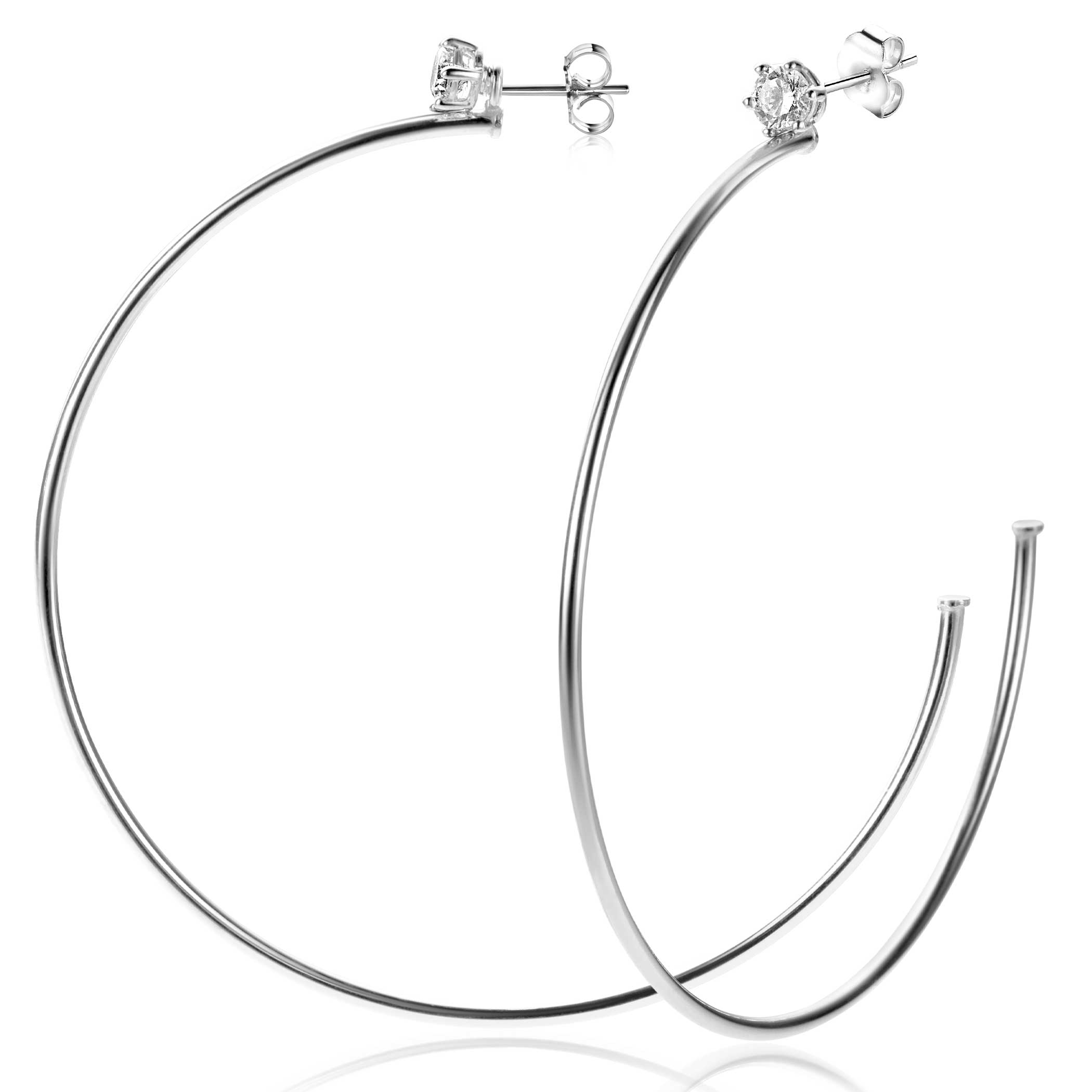 55mm ZINZI zilveren oorstekers 5mm witte zirconia met halve oorringen 55mm en 1,5mm buisdikte ZIO2574
