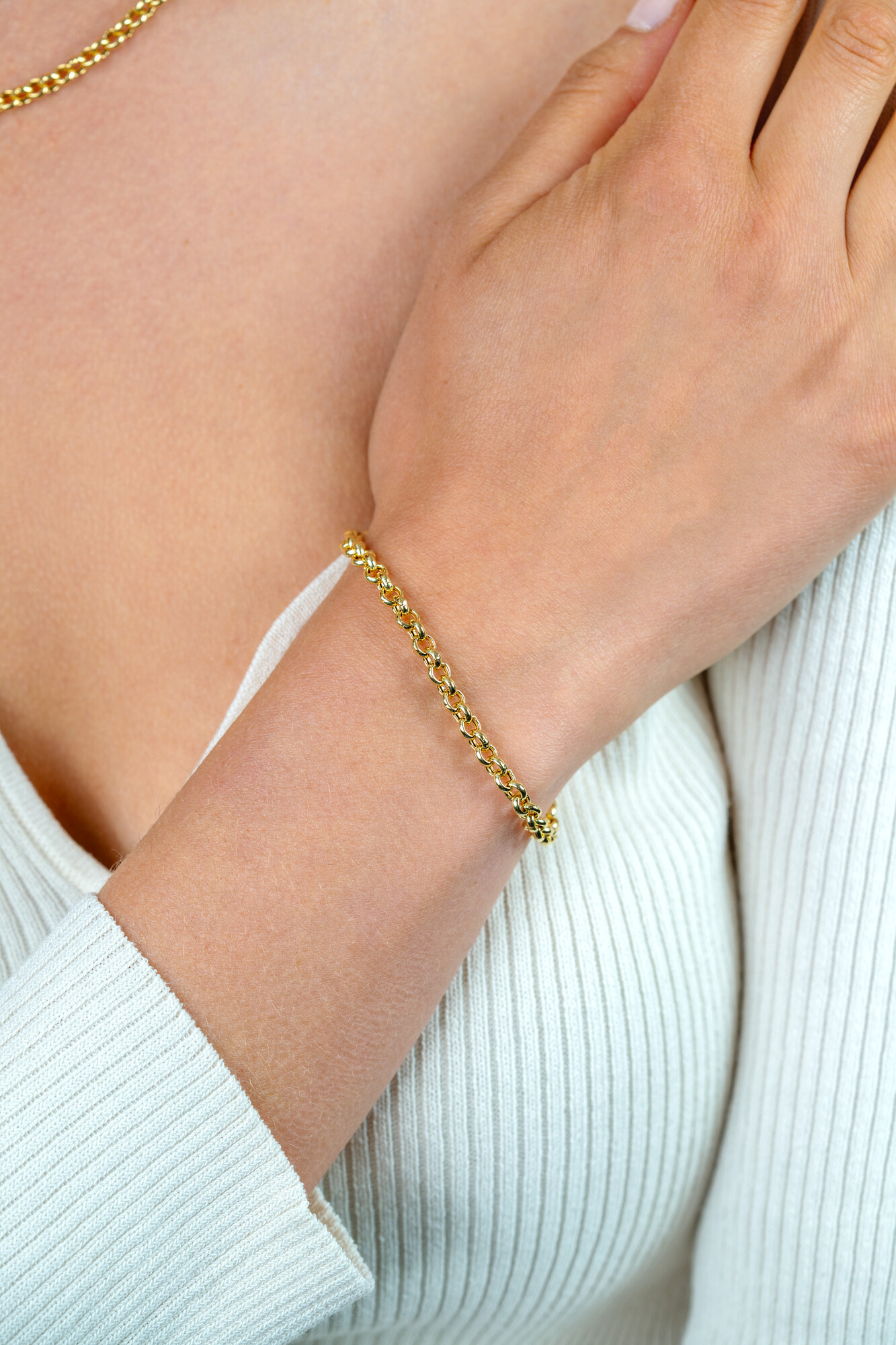 ZINZI zilveren jasseron armband geel verguld 5mm breed 19cm ZIA1009G