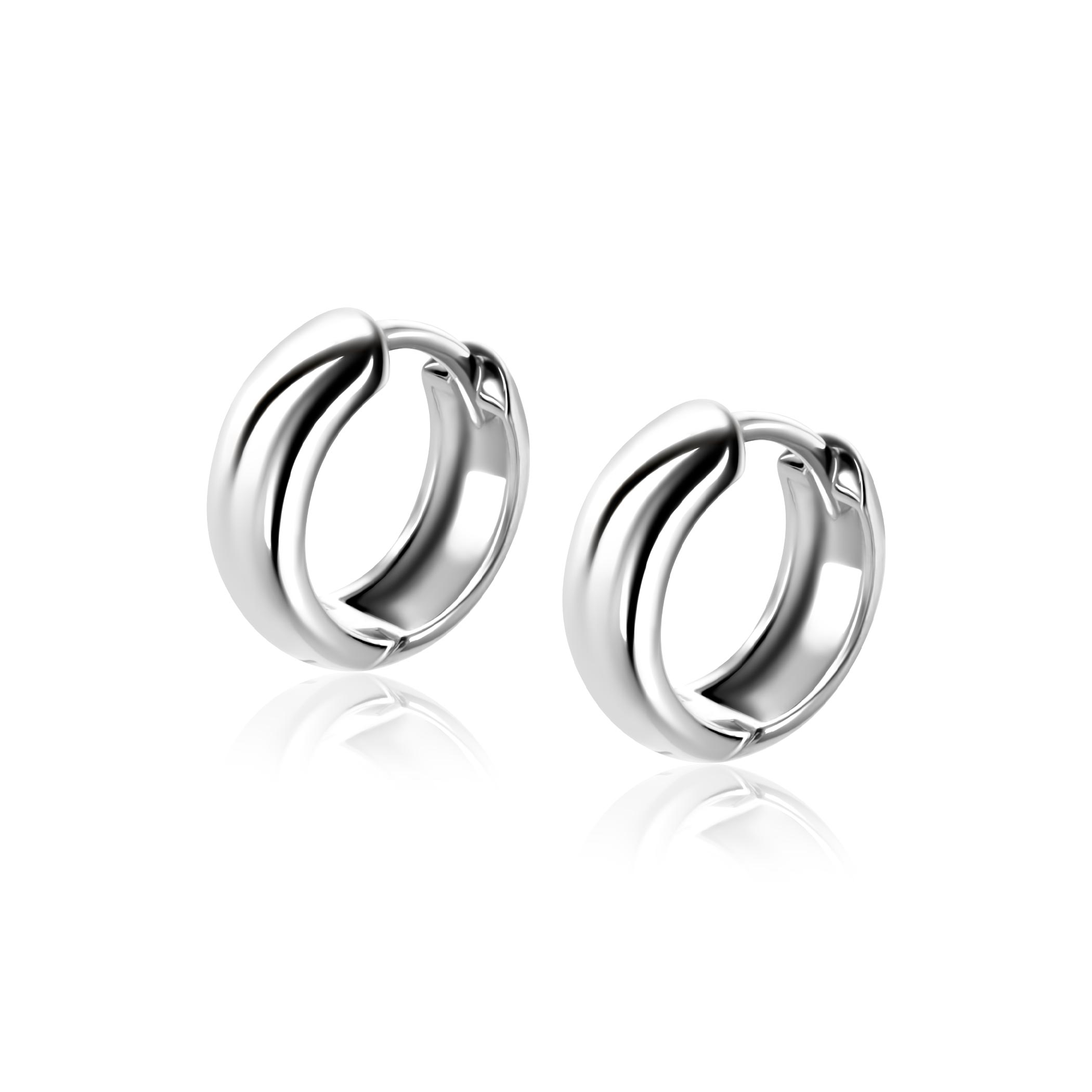 13,5mm ZINZI zilveren gladde oorringen met brede ronde buis 5mm met luxe klapsluiting ZIO2791