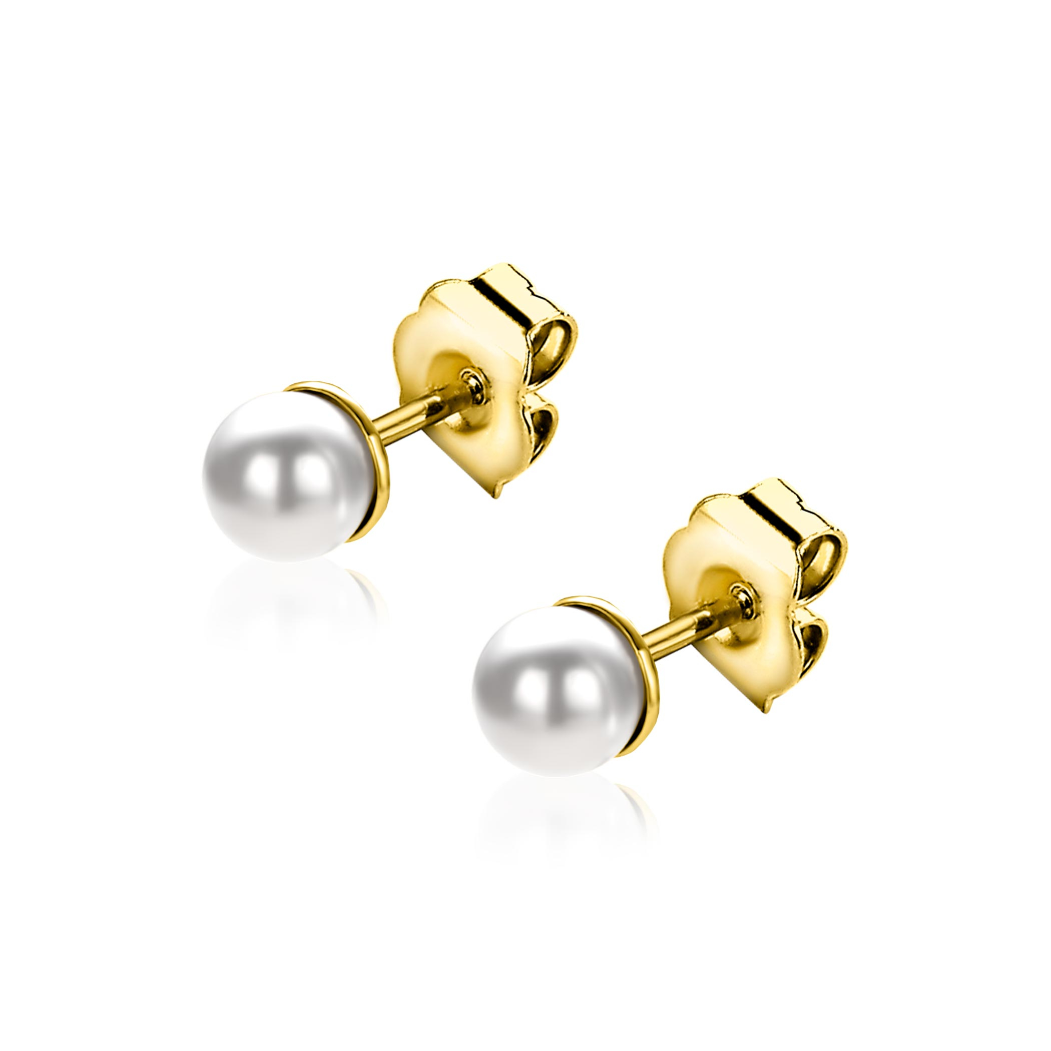 4mm ZINZI gold plated zilveren oorknoppen wit parel ZIO1318Y