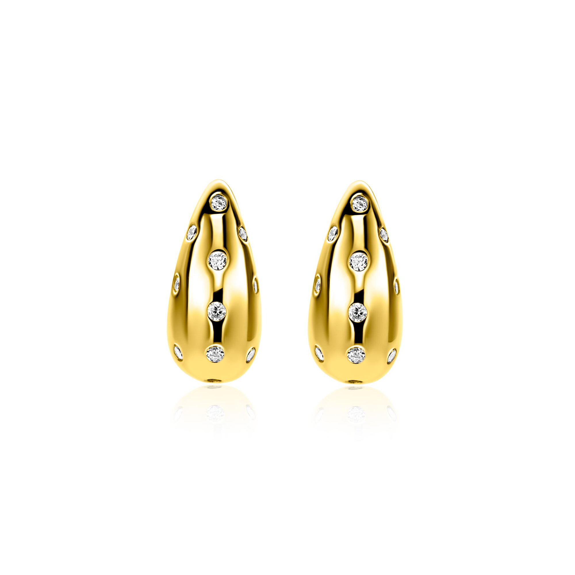 17mm ZINZI gold plated zilveren oorstekers in druppelvorm met witte zirkonia's ZIO2708Y