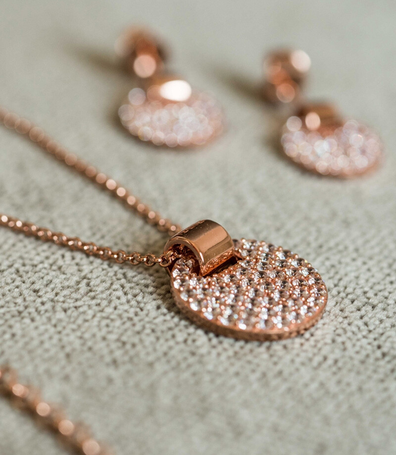 ZINZI zilveren ketting 45cm rosé verguld met hanger 17mm rond wit ZIC1592R