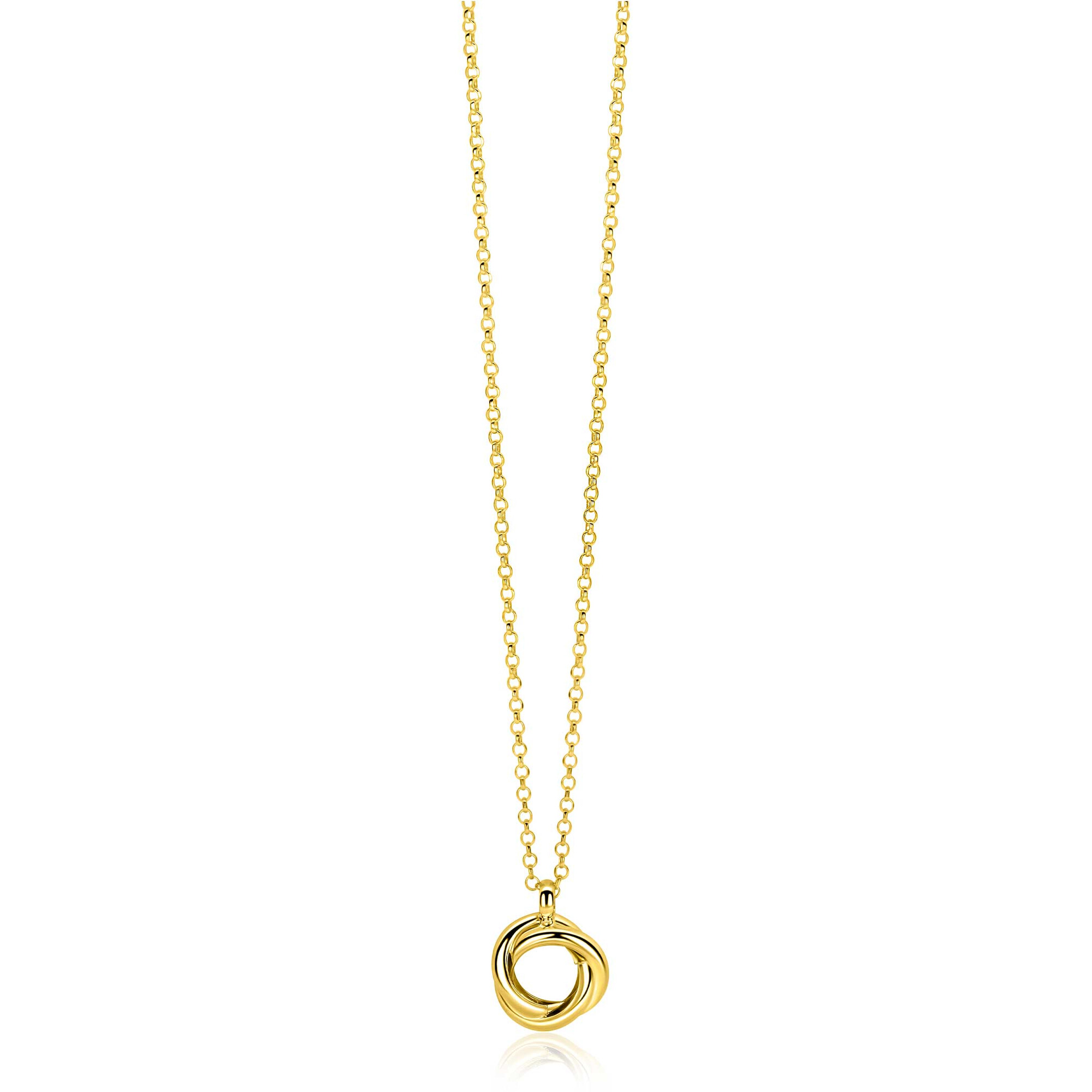 ZINZI gold plated zilveren collier 45cm met hanger van drie verbonden ringen (knoop-stijl) ZIC2890G