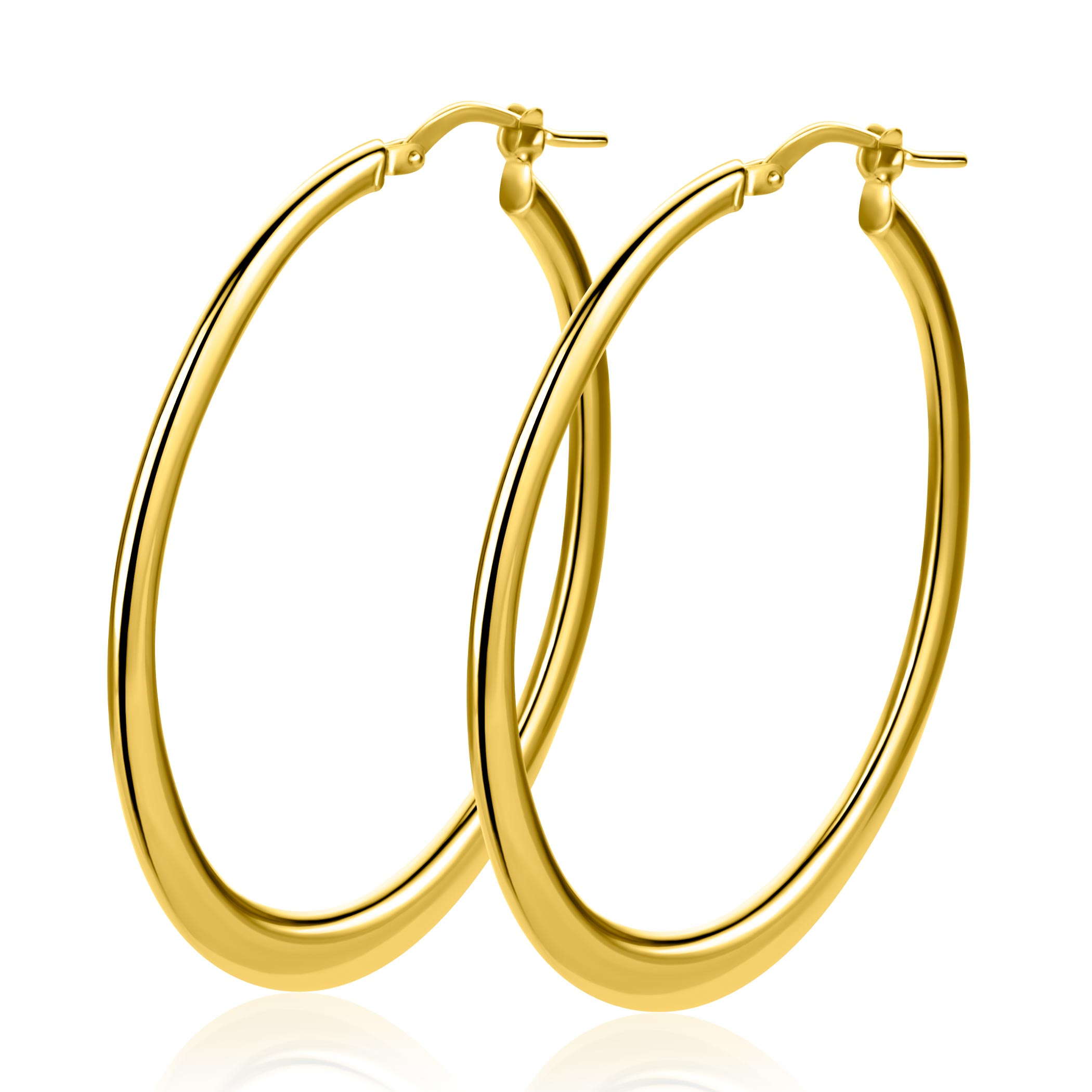 48mm ZINZI gold plated zilveren oorringen met organisch gevormde buis 2mm breed en handige bovensluiting ZIO2701G